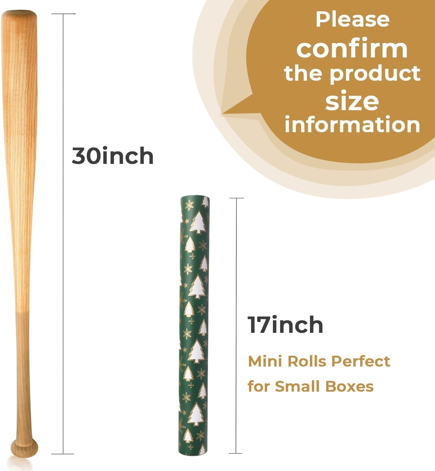 Ribbli Christmas Wrapping Paper Christmas Tree with Gold Foil Brown Kraft Gift Wrapping Paper Rolls-17 Inch x 33 Feet Per roll(Green/White/Gold)