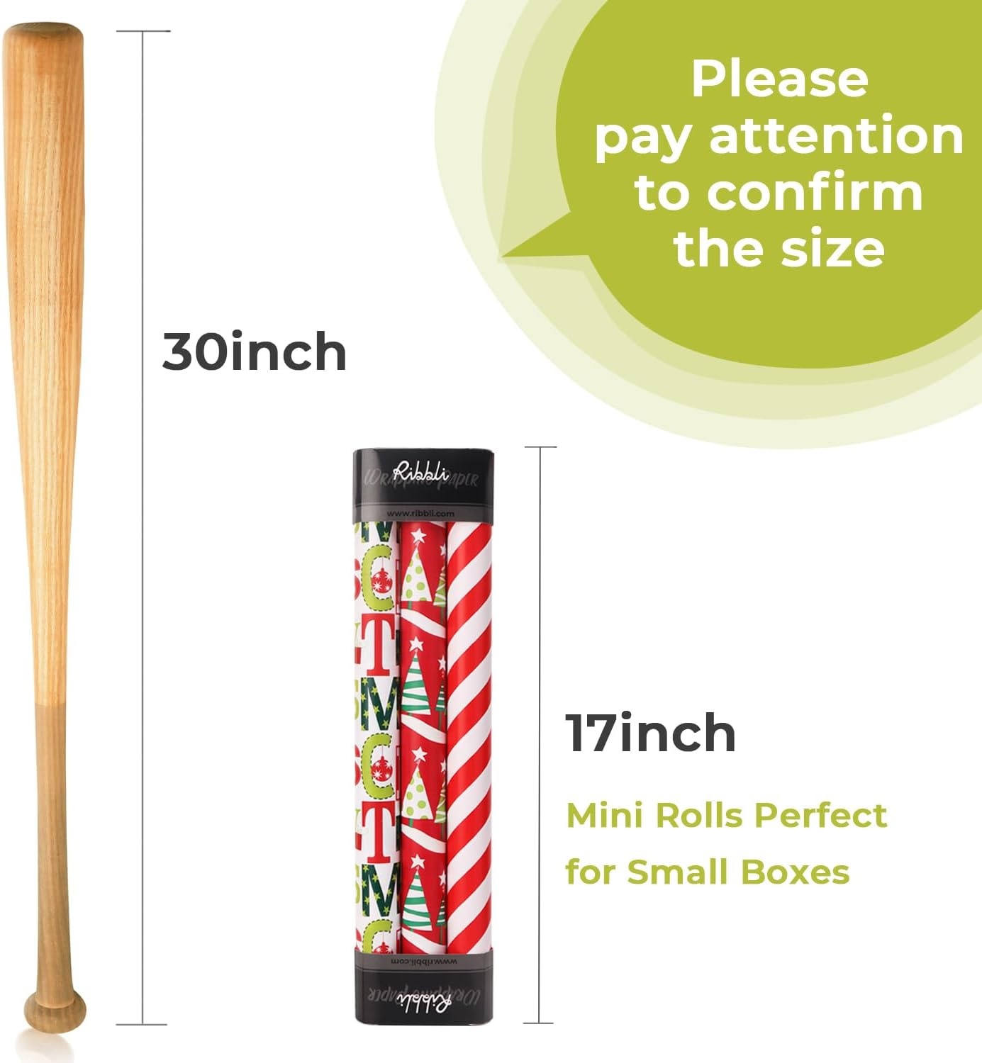 Ribbli Christmas Wrapping Paper Red White Green 3 Rolls Christmas Printed Assortment Gift Wrap Paper for Kids- Mini Roll 17 inch x 120 inch(10feet) Per Roll(Red/Green/White)