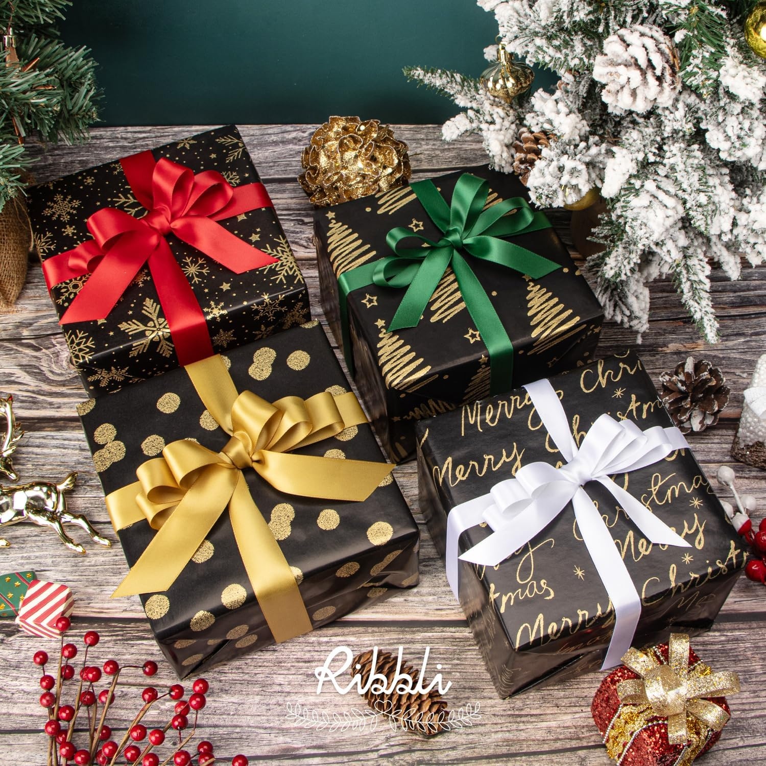 Ribbli Birthday Wrapping Paper Black and Gold Gift Wrapping Paper for Men Fathers Day Husband Boyfriend Mini Roll, 3 Rolls Stripe Geometry Pattern – 17 inch x 120 inch(10feet) Per Roll(Black/Gold Set)