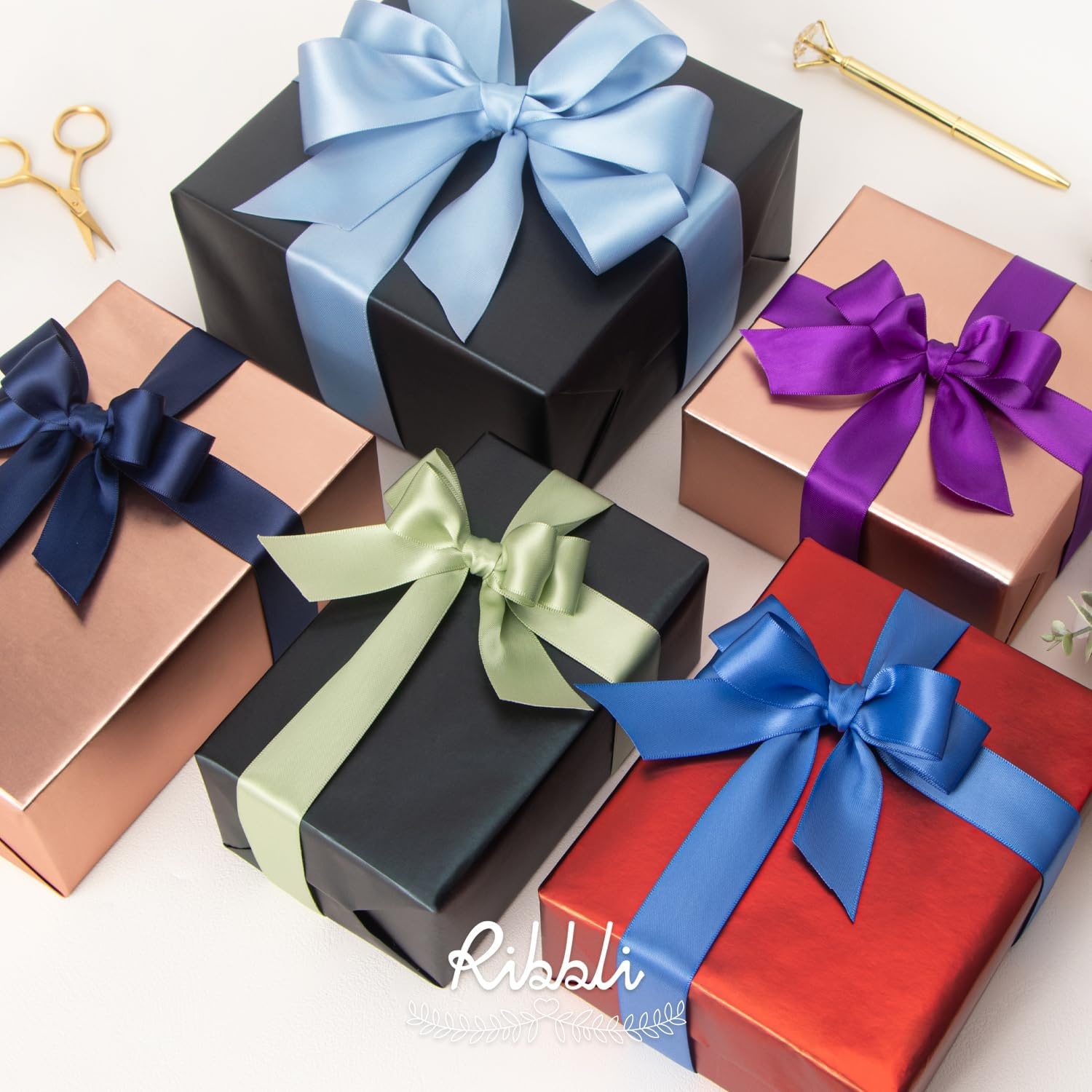 Ribbli Blue Metallic Wrapping Paper Matte Royal Blue Solid Color Paper Perfect for Birthday Christmas Baby Shower Wedding Valentine’s Day- 17Inch x 394Inch(33Feet)(Rose Gold)