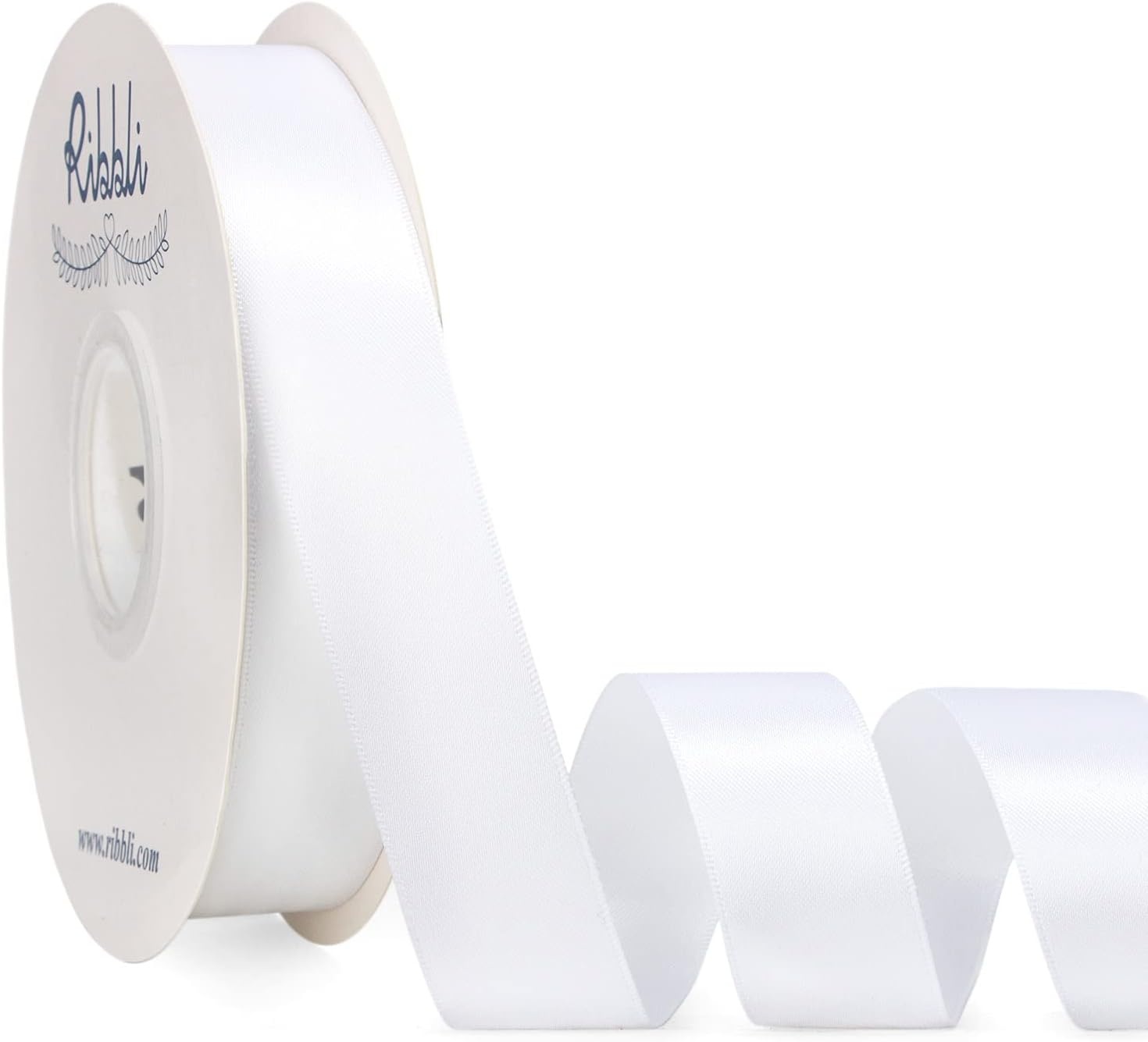 Ribbli Dusty Blue Satin Ribbon Double Faced Satin 1-1/2 Inch x Continuous 50 Yards-Blue Ribbon for Gift Wrapping Crafts Wedding Decoration Bows Bouquet Floral Arrangement(White)