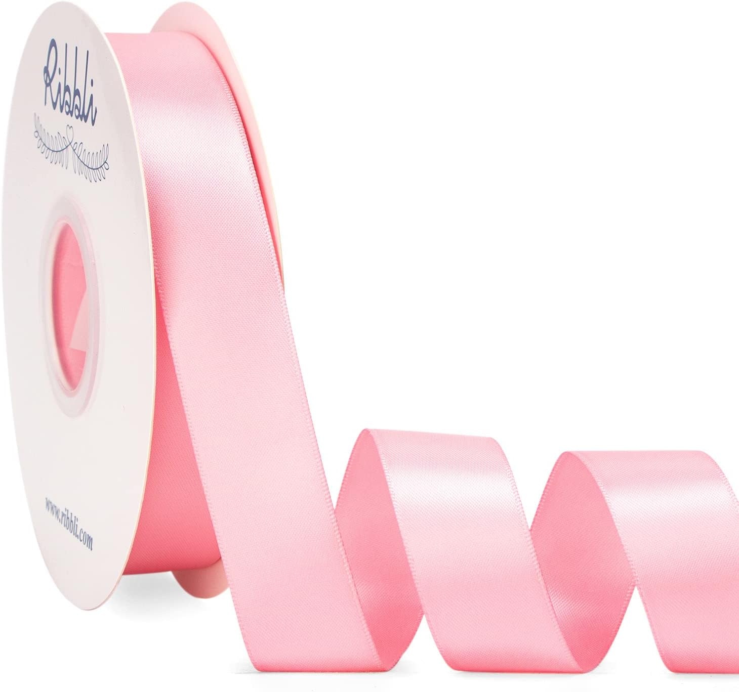 Ribbli Dusty Blue Satin Ribbon Double Faced Satin 1-1/2 Inch x Continuous 50 Yards-Blue Ribbon for Gift Wrapping Crafts Wedding Decoration Bows Bouquet Floral Arrangement(Pink)