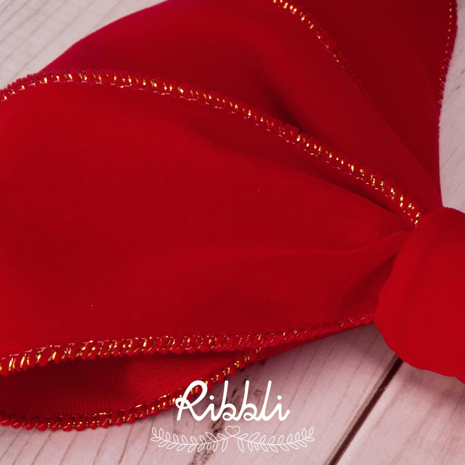 Ribbli Black Velvet Wired Ribbon with White Snow Drift Edge, 4 Inch x 10 Yard Christmas Ribbon for Big Bow,Gift Wrapping,Wreath,Tree Decoration(Red)
