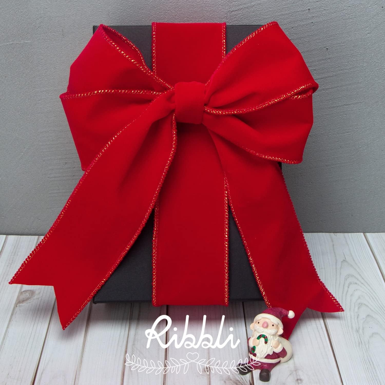 Ribbli Black Velvet Wired Ribbon with White Snow Drift Edge, 4 Inch x 10 Yard Christmas Ribbon for Big Bow,Gift Wrapping,Wreath,Tree Decoration(Red)