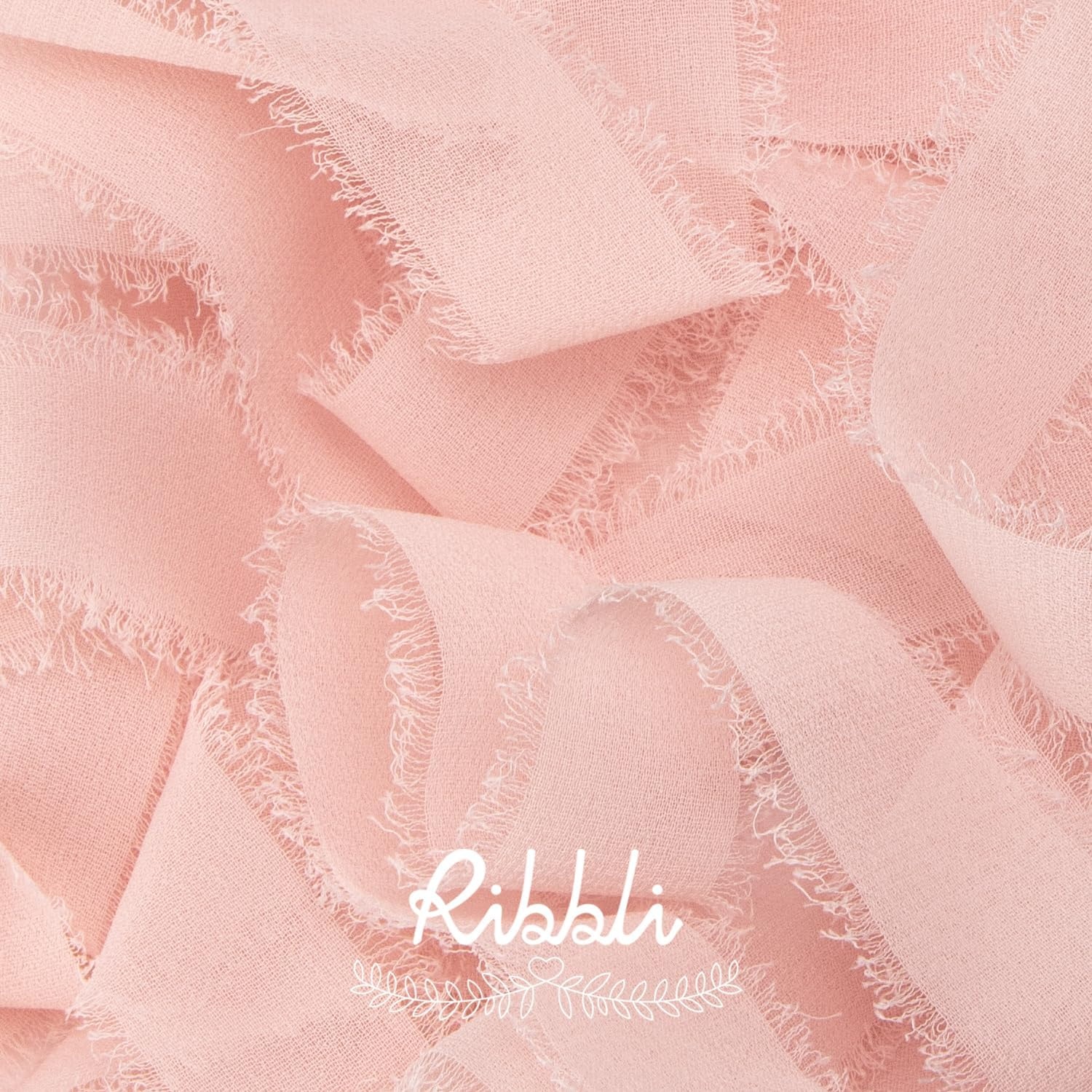 Ribbli Creamy Sage Ribbon 1 Inch x 3 Rolls Total 24 Yards Light Green Handmade Fringe Chiffon Silk Ribbon for Wrapping Wedding Invitations Bridal Bouquets DIY Crafts Home Decor(Blush Pink)