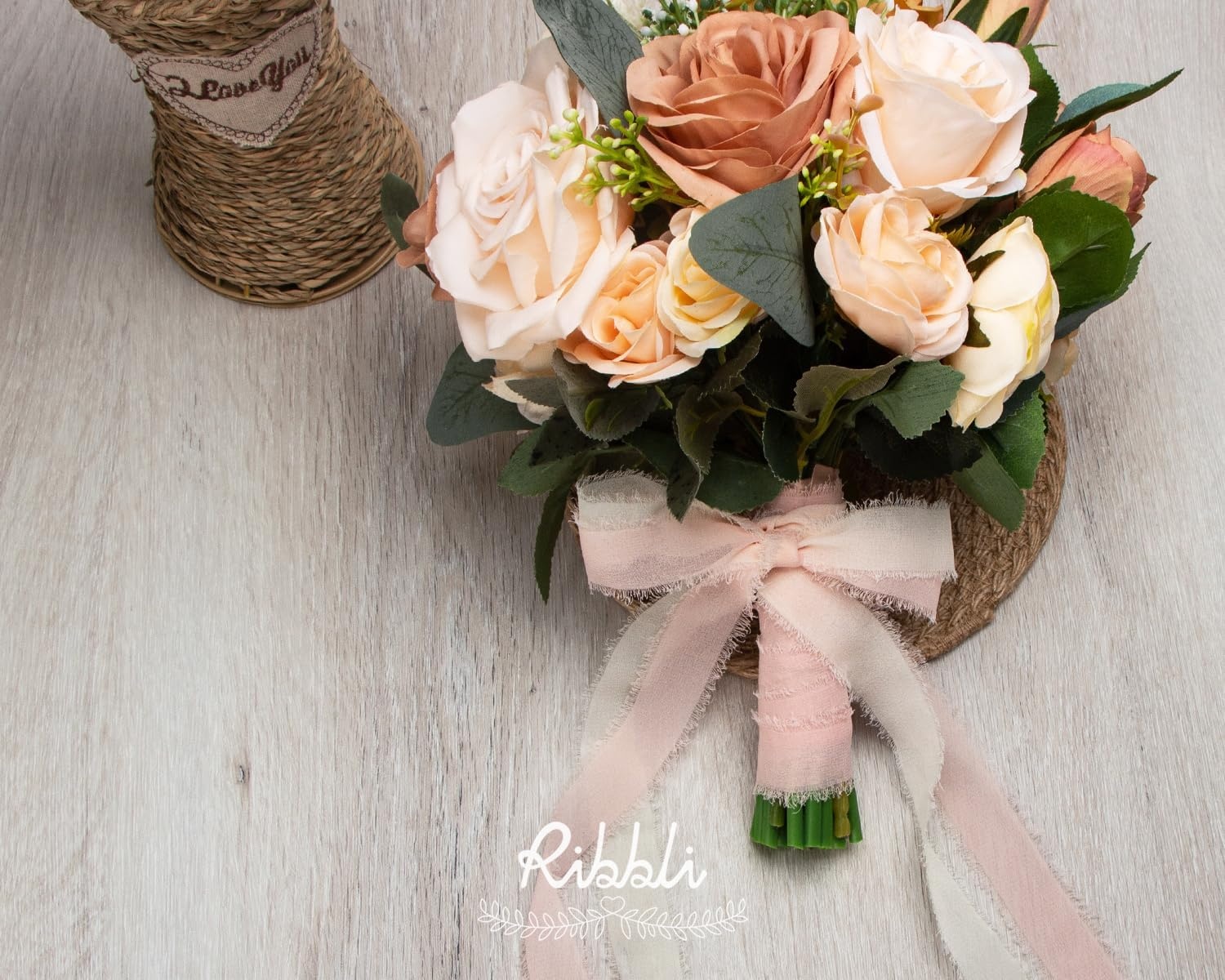 Ribbli Creamy Sage Ribbon 1 Inch x 3 Rolls Total 24 Yards Light Green Handmade Fringe Chiffon Silk Ribbon for Wrapping Wedding Invitations Bridal Bouquets DIY Crafts Home Decor(Blush Pink)