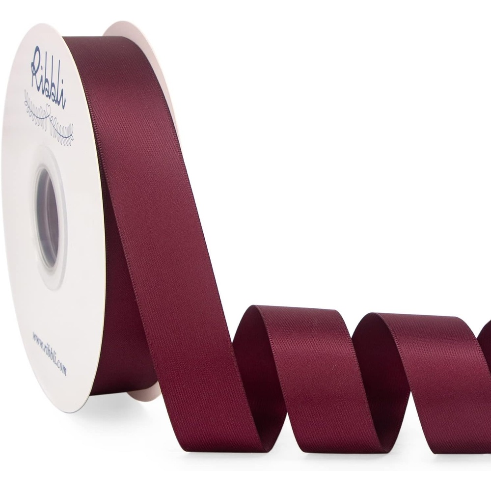Ribbli Dusty Blue Satin Ribbon Double Faced Satin 1-1/2 Inch x Continuous 50 Yards-Blue Ribbon for Gift Wrapping Crafts Wedding Decoration Bows Bouquet Floral Arrangement(Dark Burgundy)