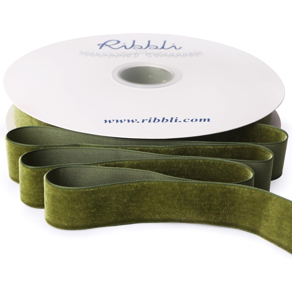 Ribbli Sage Green Velvet Ribbon 1/8 Inches Continuous 25 Yard Spool Sage Green Christmas Ribbon for Gift Wrapping Crafts Home Decor(Moss Green)