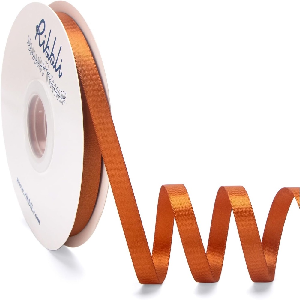 Ribbli Champagne Gold Satin Ribbon Double Faced Satin 3/8 Inch x Continuous 50 Yards-Champagne Ribbon for Gift Wrapping Crafts Wedding Decoration Bows Bouquet Floral Arrangement(Copper)