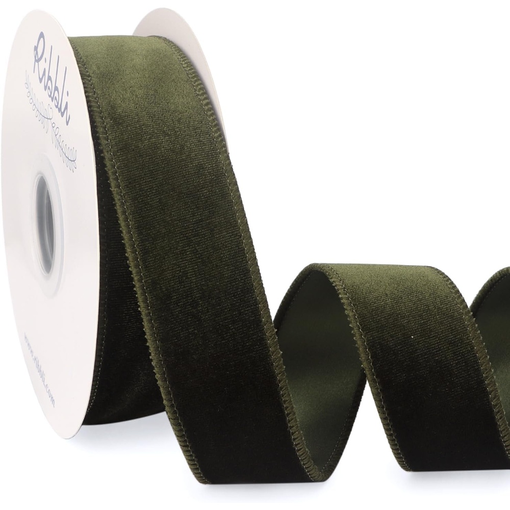 Ribbli Dusty Green Velvet Wired Ribbon 4 Inch Sage Velvet with Satin Christmas Ribbon for Gift Wrapping Christmas Tree Decoration Crafts Wreaths Supplies-Continuous 10 Yards(Moss Green)
