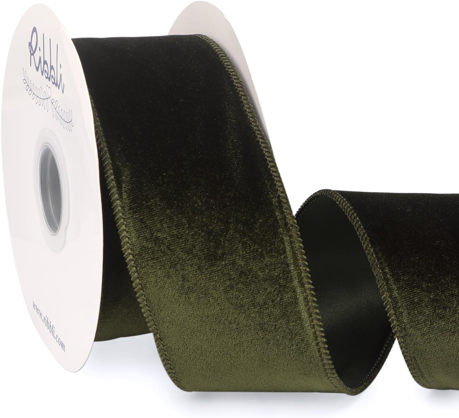 Ribbli Dusty Green Velvet Wired Ribbon 4 Inch Sage Velvet with Satin Christmas Ribbon for Gift Wrapping Christmas Tree Decoration Crafts Wreaths Supplies-Continuous 10 Yards(Moss Green)
