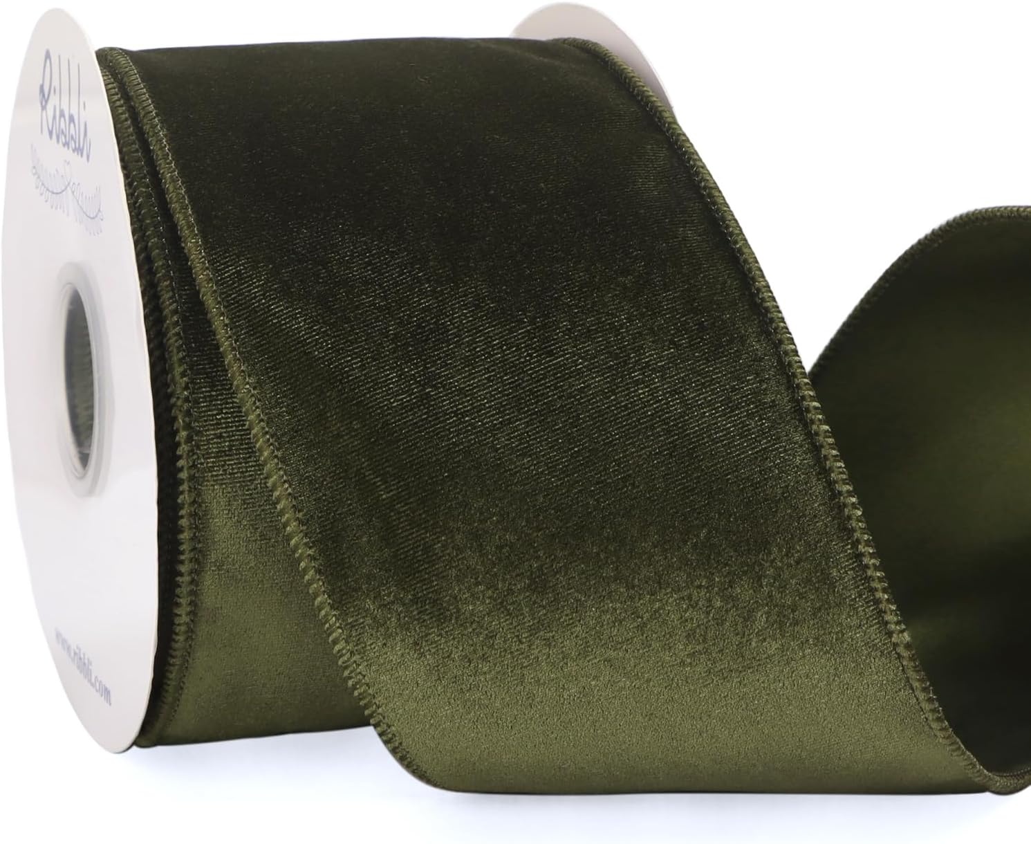 Ribbli Dusty Green Velvet Wired Ribbon 4 Inch Sage Velvet with Satin Christmas Ribbon for Gift Wrapping Christmas Tree Decoration Crafts Wreaths Supplies-Continuous 10 Yards(Moss Green)