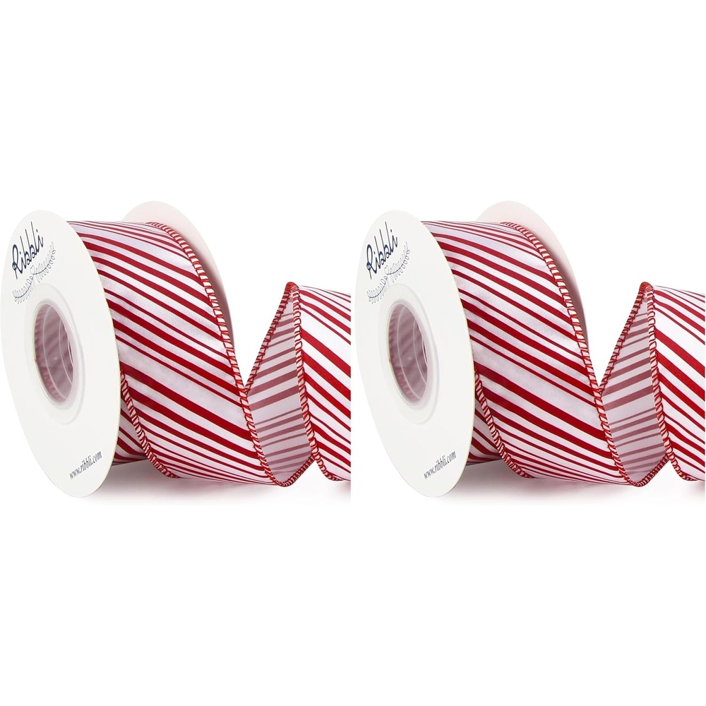 Ribbli Candy Cane Ribbon Red and White Stripe Wired Satin,2-1/2 Inch x Continuous 10 Yard,Peppermint Stripe Christmas Ribbon for Big Bow, Wreath,Tree Decoration, Outdoor Decoration(1.5 inch (Pack of 2))