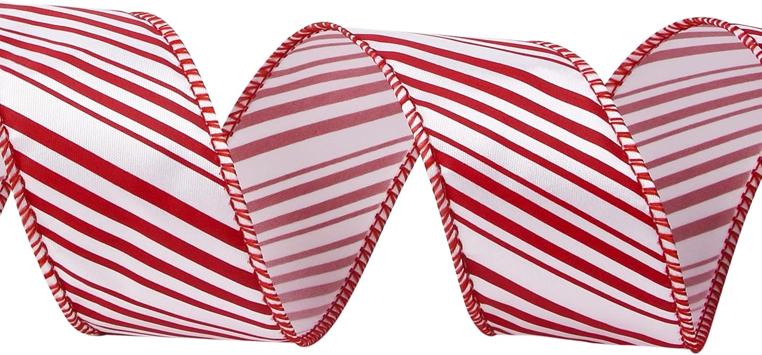 Ribbli Candy Cane Ribbon Red and White Stripe Wired Satin,2-1/2 Inch x Continuous 10 Yard,Peppermint Stripe Christmas Ribbon for Big Bow, Wreath,Tree Decoration, Outdoor Decoration(1.5 inch (Pack of 2))