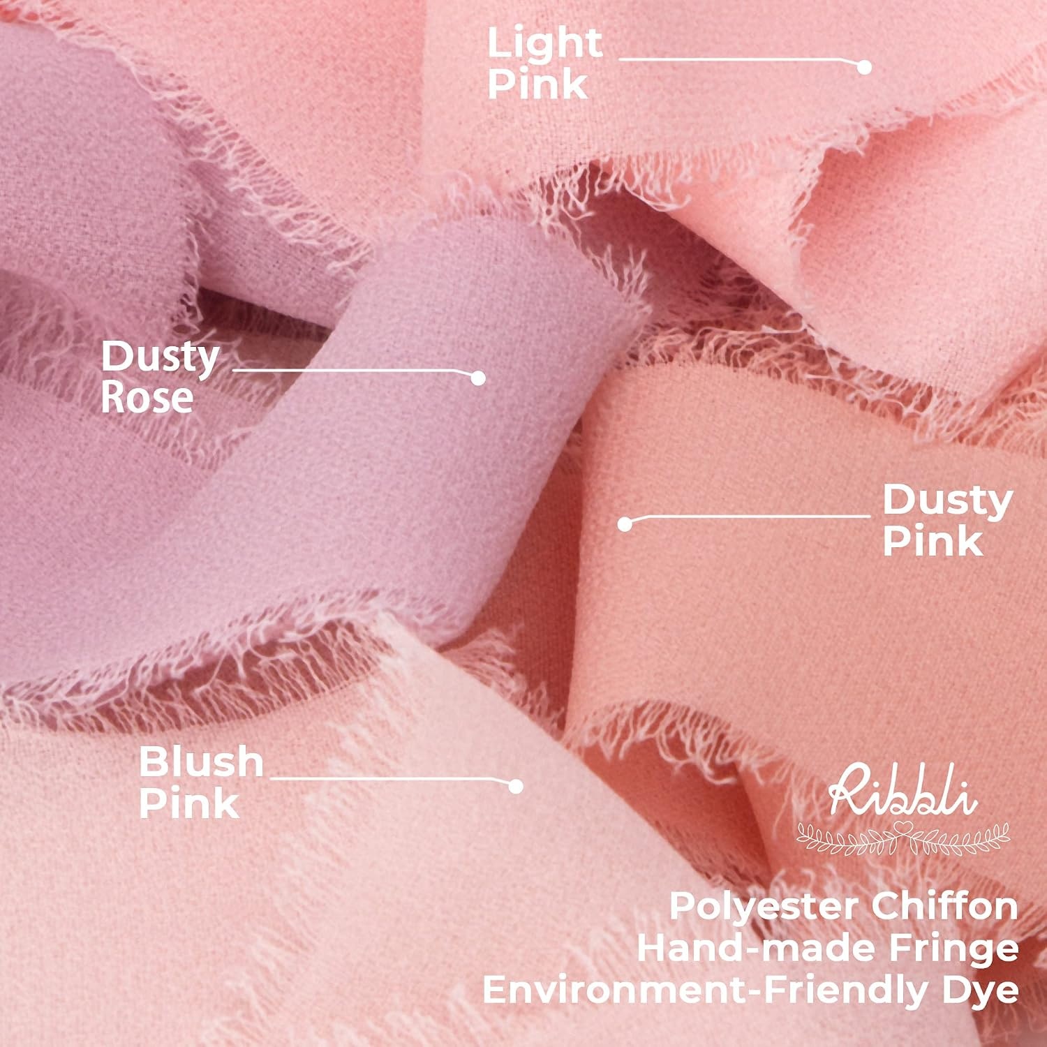 Ribbli Antique Mauve Chiffon Ribbon 1-1/2 inch x 20 Yard Handmade Fringe Chiffon Silk Ribbon,Black Ribbon for Wedding Invitations, Bridal Bouquets Wrapping, Flower Arrangement Decoration(Dusty Pink)