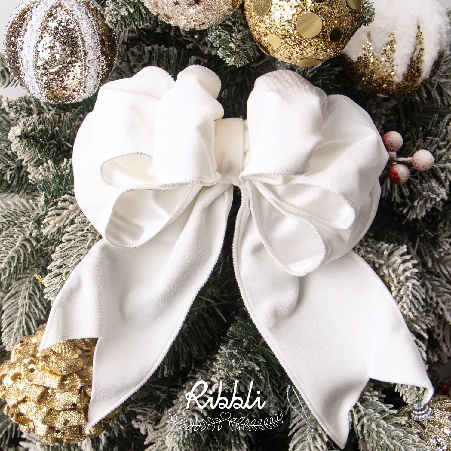 Ribbli Dusty Green Velvet Wired Ribbon 4 Inch Sage Velvet with Satin Christmas Ribbon for Gift Wrapping Christmas Tree Decoration Crafts Wreaths Supplies-Continuous 10 Yards(White)