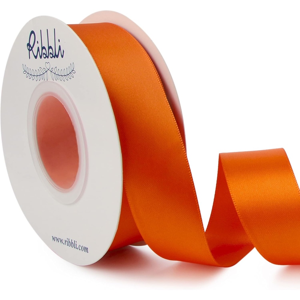 Ribbli Double Faced Rose Gold Satin Ribbon,3/8 x Continuous 25 Yards,Use for Bows Bouquet,Gift Wrapping,Floral Arrangement(Orange Torrid)