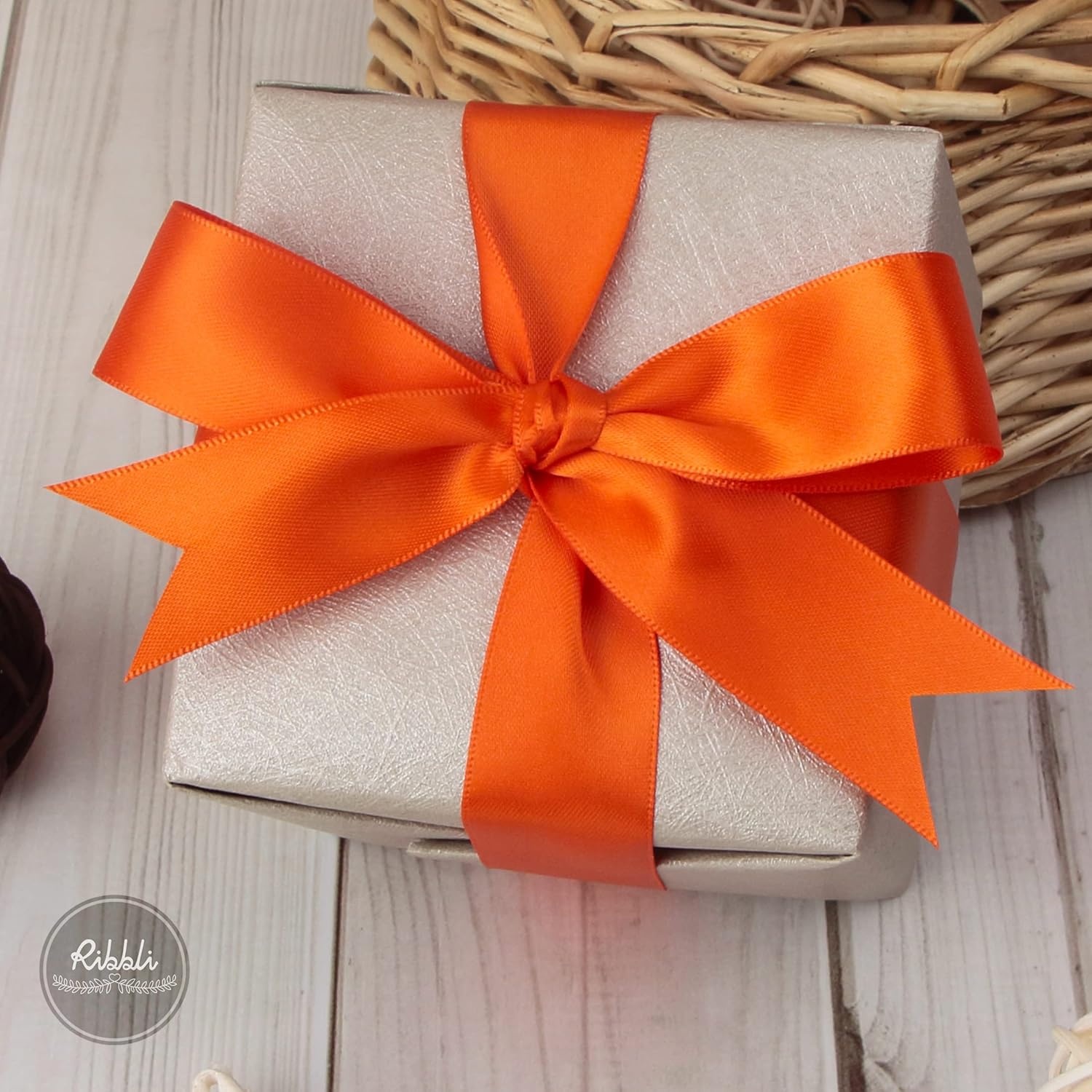 Ribbli Double Faced Rose Gold Satin Ribbon,3/8 x Continuous 25 Yards,Use for Bows Bouquet,Gift Wrapping,Floral Arrangement(Orange Torrid)