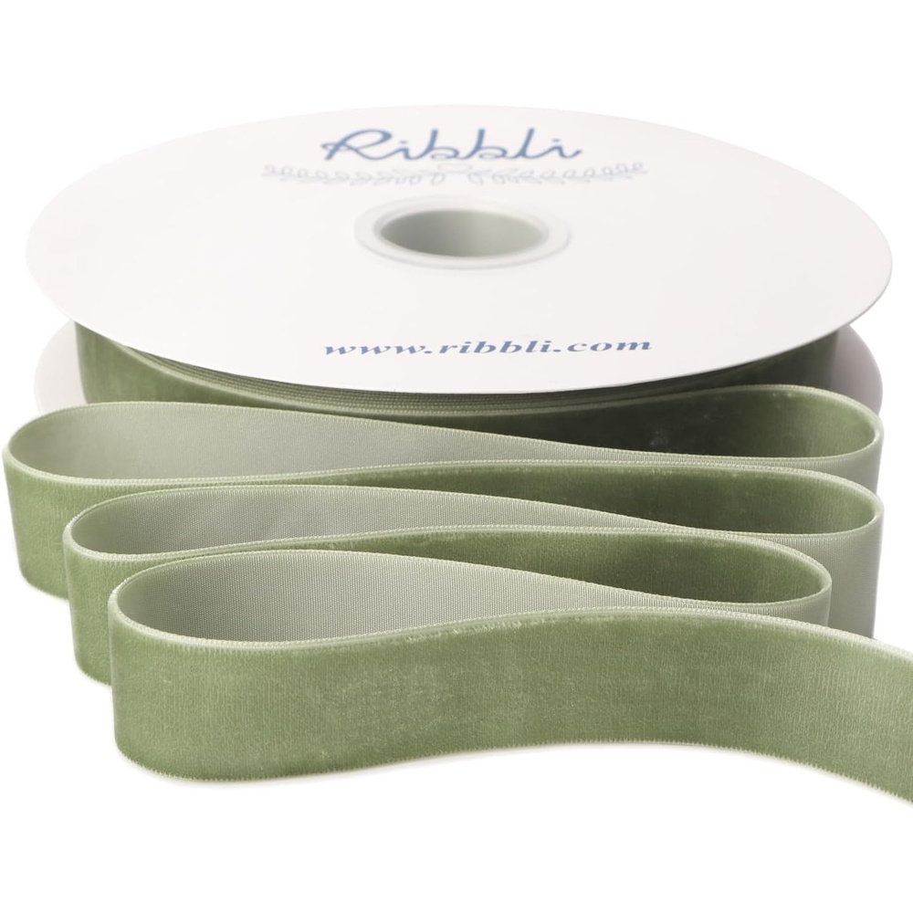 Ribbli Sage Green Velvet Ribbon 1/8 Inches Continuous 25 Yard Spool Sage Green Christmas Ribbon for Gift Wrapping Crafts Home Decor(Sage Green)