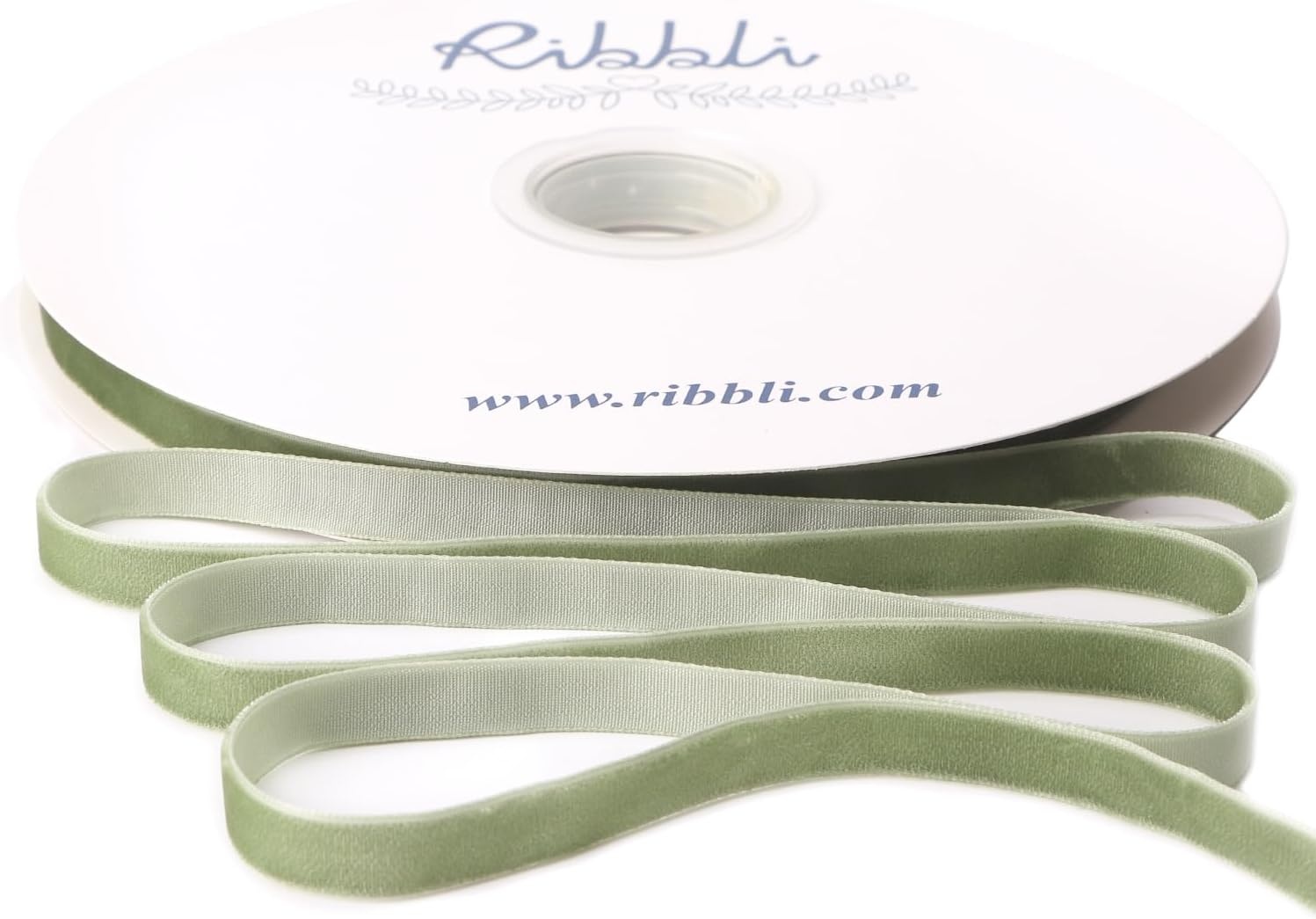 Ribbli Sage Green Velvet Ribbon 1/8 Inches Continuous 25 Yard Spool Sage Green Christmas Ribbon for Gift Wrapping Crafts Home Decor(Sage Green)