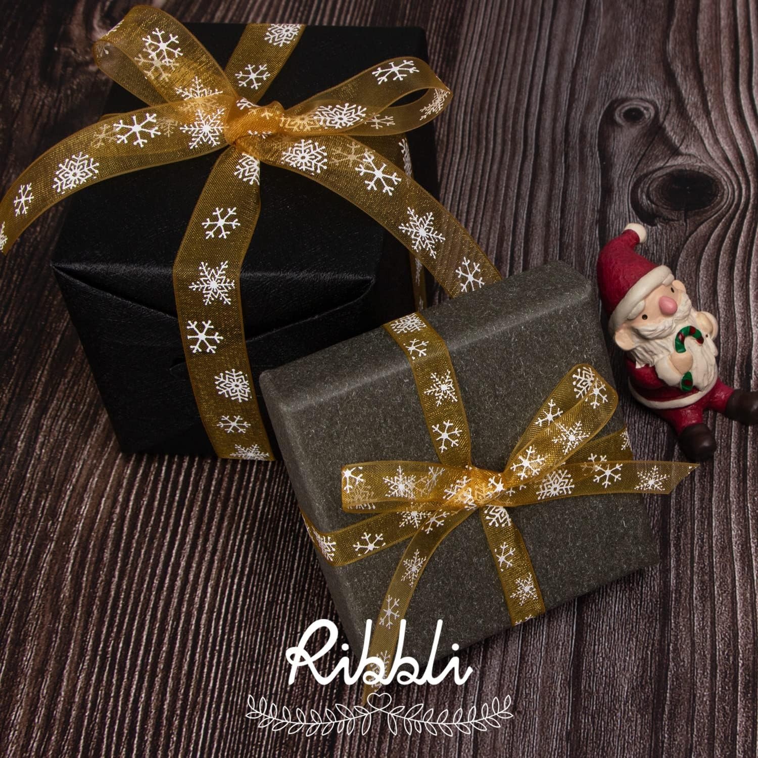 Ribbli Snowflake Gold Sheer Organza Ribbon,3/8 Inches x Continuous 25 Yard Christmas Ribbon for Crafts,Gift Wrapping,Christmas Tree Decoration(Gold)