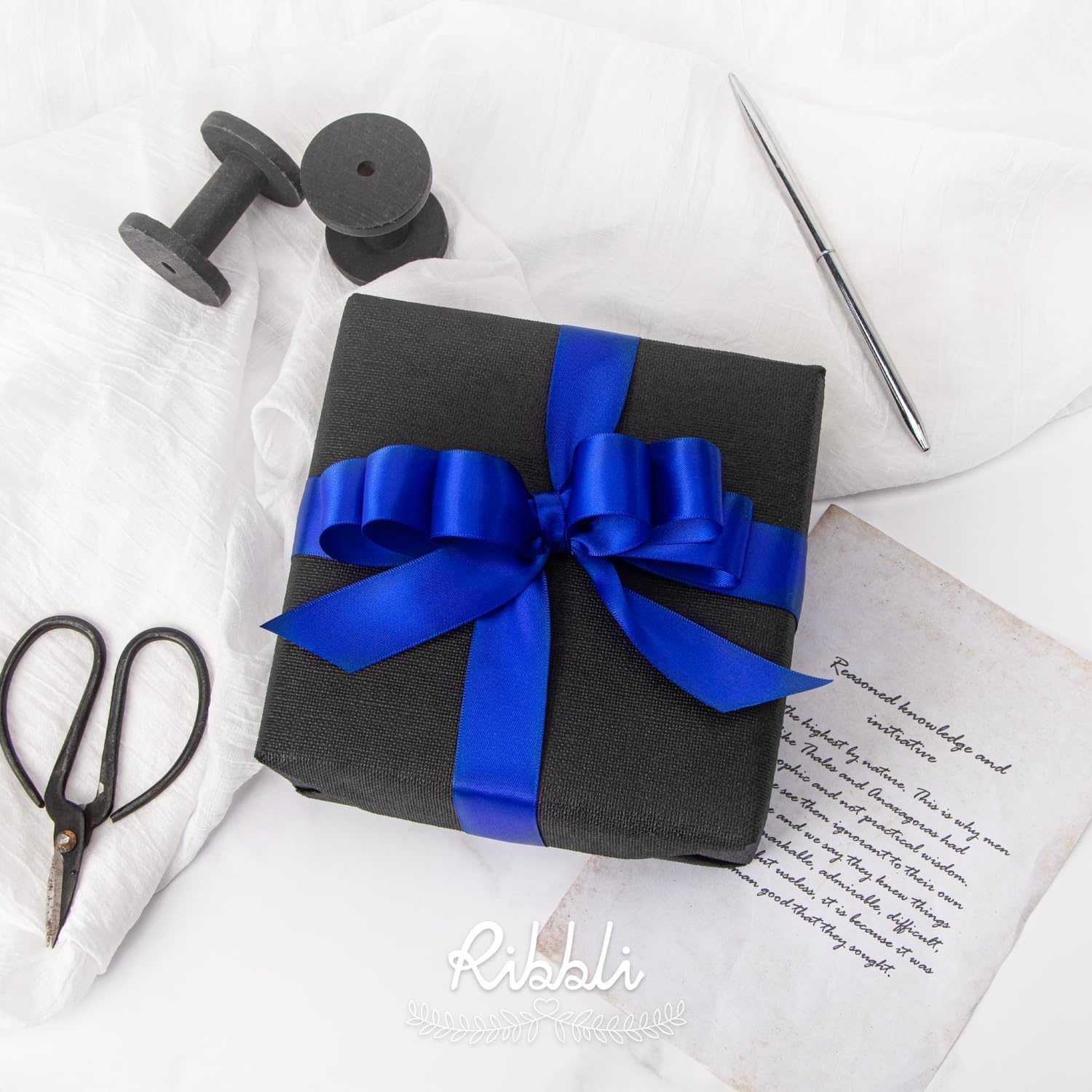 Ribbli Dusty Blue Satin Ribbon Double Faced Satin 1-1/2 Inch x Continuous 50 Yards-Blue Ribbon for Gift Wrapping Crafts Wedding Decoration Bows Bouquet Floral Arrangement(Blue Cobalt)