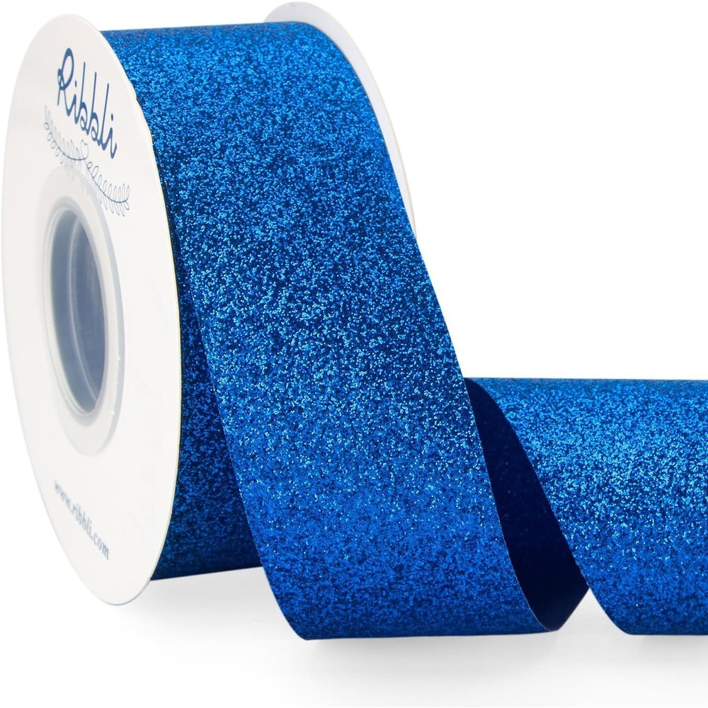 Ribbli Royal Blue Glitter Ribbon,Gift Wrapping Cut Edge Christmas Ribbon for Crafts, Chritmas Tree Decoration,Ornaments Decoration,Home Decor, 3/8 Inch x 25 Yards(Royal Blue)