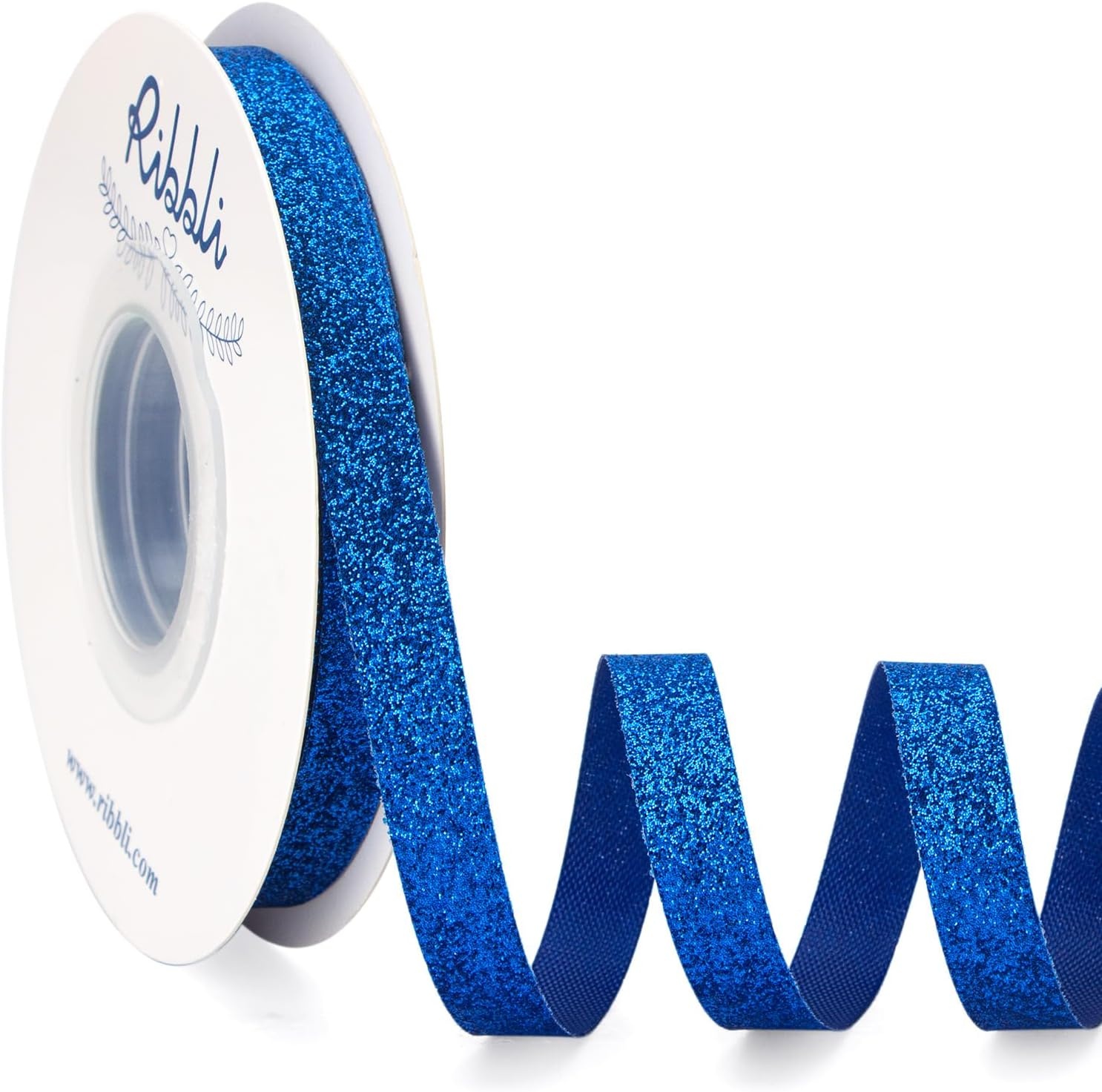 Ribbli Royal Blue Glitter Ribbon,Gift Wrapping Cut Edge Christmas Ribbon for Crafts, Chritmas Tree Decoration,Ornaments Decoration,Home Decor, 3/8 Inch x 25 Yards(Royal Blue)