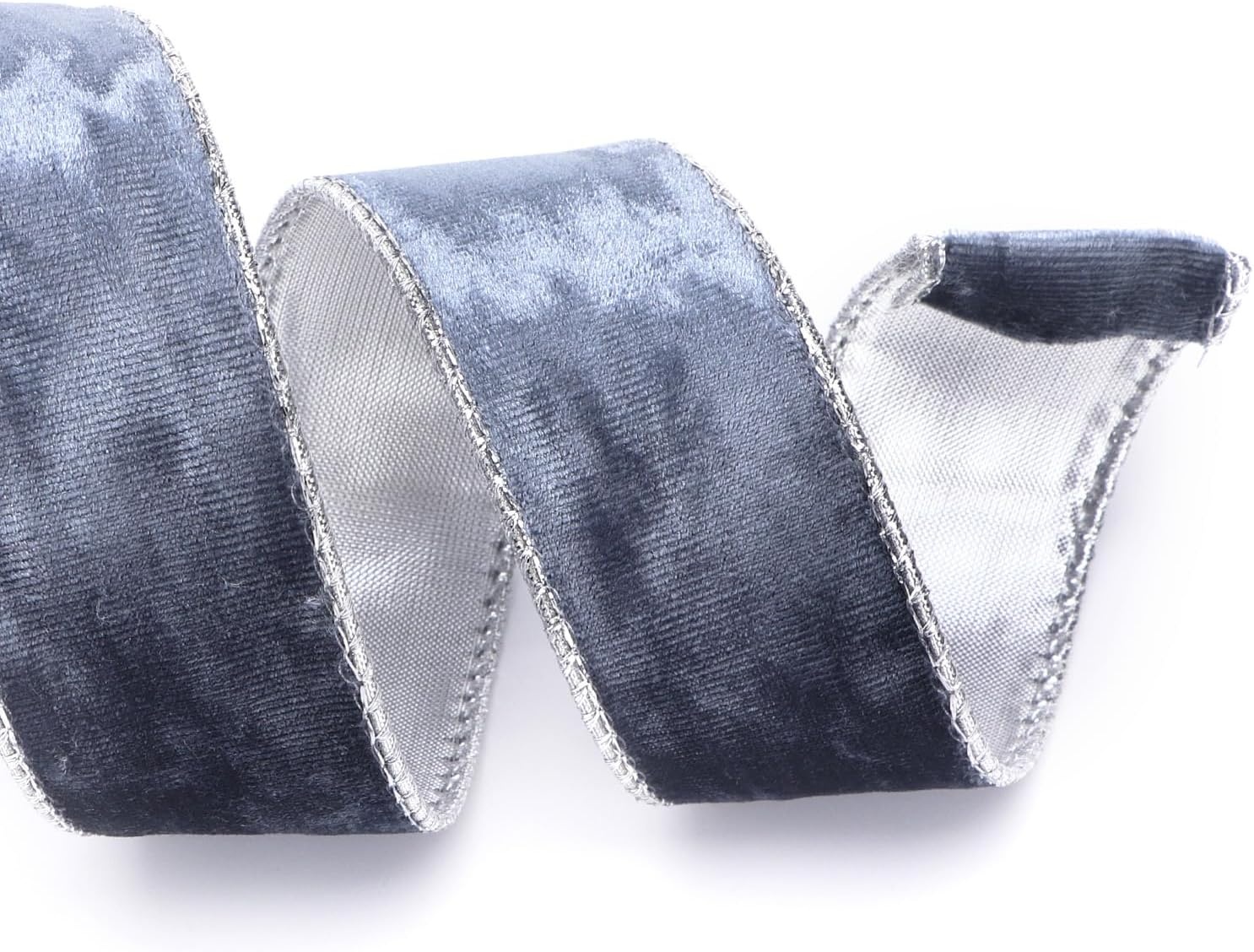 Ribbli Black Velvet Wired Ribbon 2.5 Inch Metallic Black Gold Crushed Velvet Christmas Ribbon for Gift Wrapping Christmas Tree Decoration Crafts Wreaths Supplies-Continuous 10 Yards(Dusty Blue)