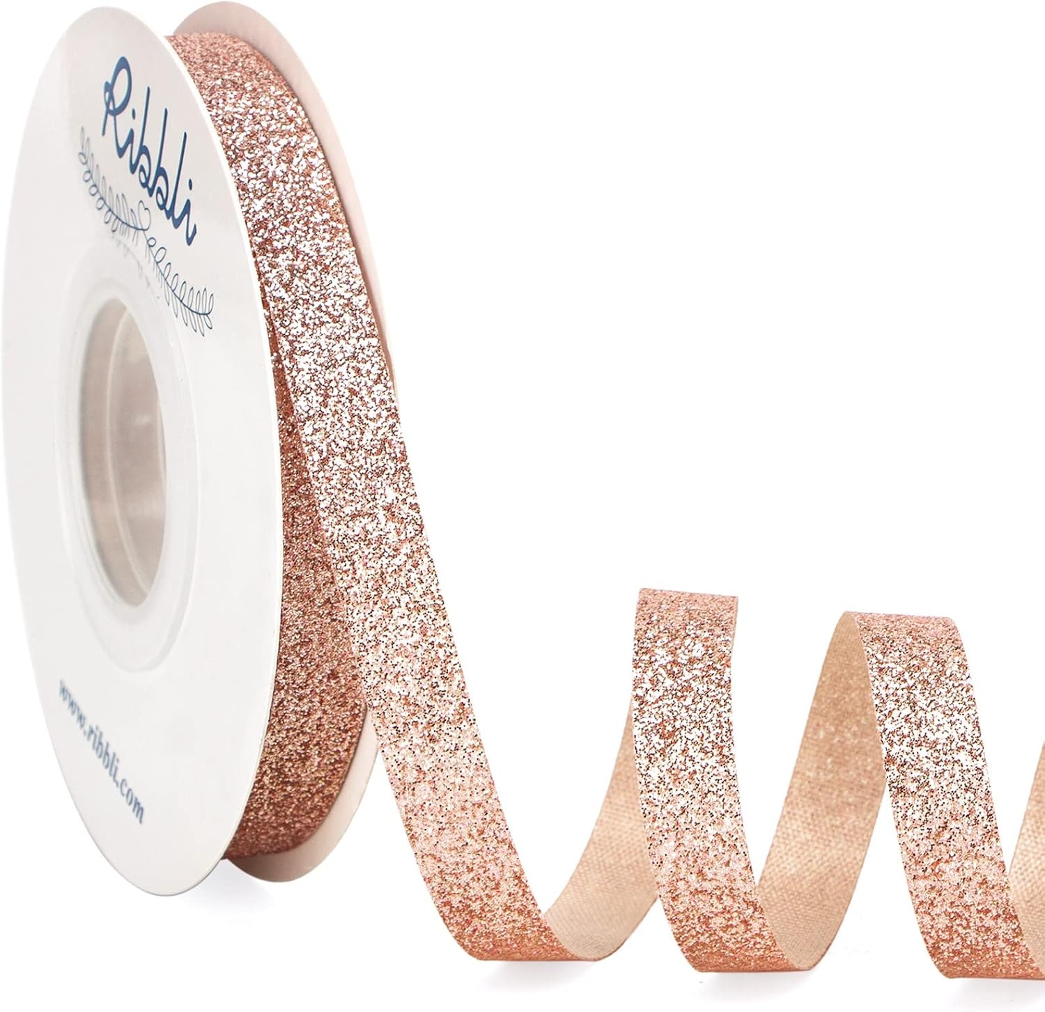 Ribbli Royal Blue Glitter Ribbon,Gift Wrapping Cut Edge Christmas Ribbon for Crafts, Chritmas Tree Decoration,Ornaments Decoration,Home Decor, 3/8 Inch x 25 Yards(Rose Gold)