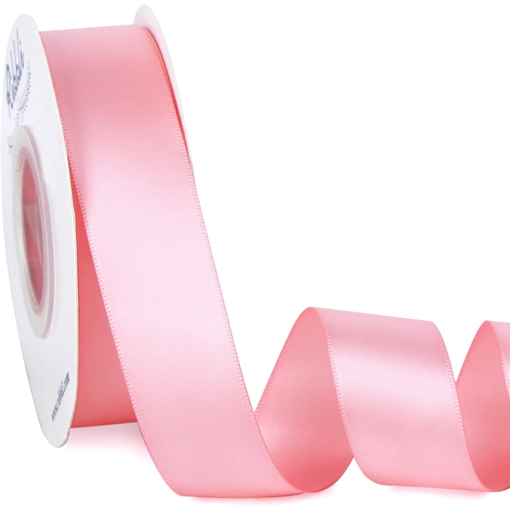 Ribbli Double Faced Rose Gold Satin Ribbon,3/8 x Continuous 25 Yards,Use for Bows Bouquet,Gift Wrapping,Floral Arrangement(Pink)