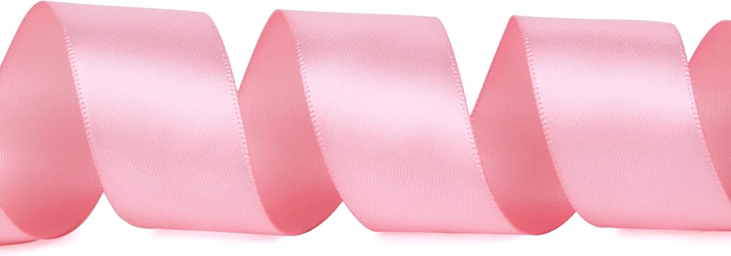 Ribbli Double Faced Rose Gold Satin Ribbon,3/8 x Continuous 25 Yards,Use for Bows Bouquet,Gift Wrapping,Floral Arrangement(Pink)
