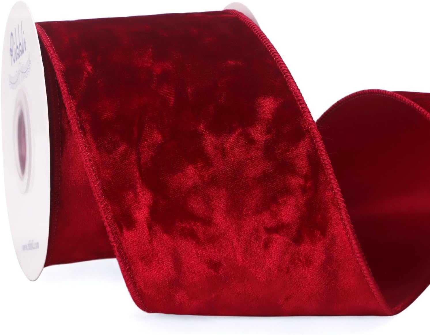 Ribbli Royal Blue Velvet Wired Ribbon 4 Inch Crushed Velvet Christmas Ribbon for Gift Wrapping Christmas Tree Decoration Crafts Wreaths Supplies-Continuous 10 Yards(Red)