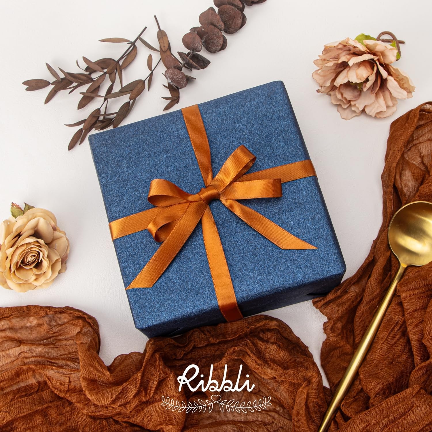 Ribbli Dusty Sage Satin Ribbon Double Faced Satin 1/2 inch x Continuous 50 Yards-Spring Moss Ribbon for Gift Wrapping Crafts Wedding Decoration Bows Bouquet Floral Arrangement(Copper)
