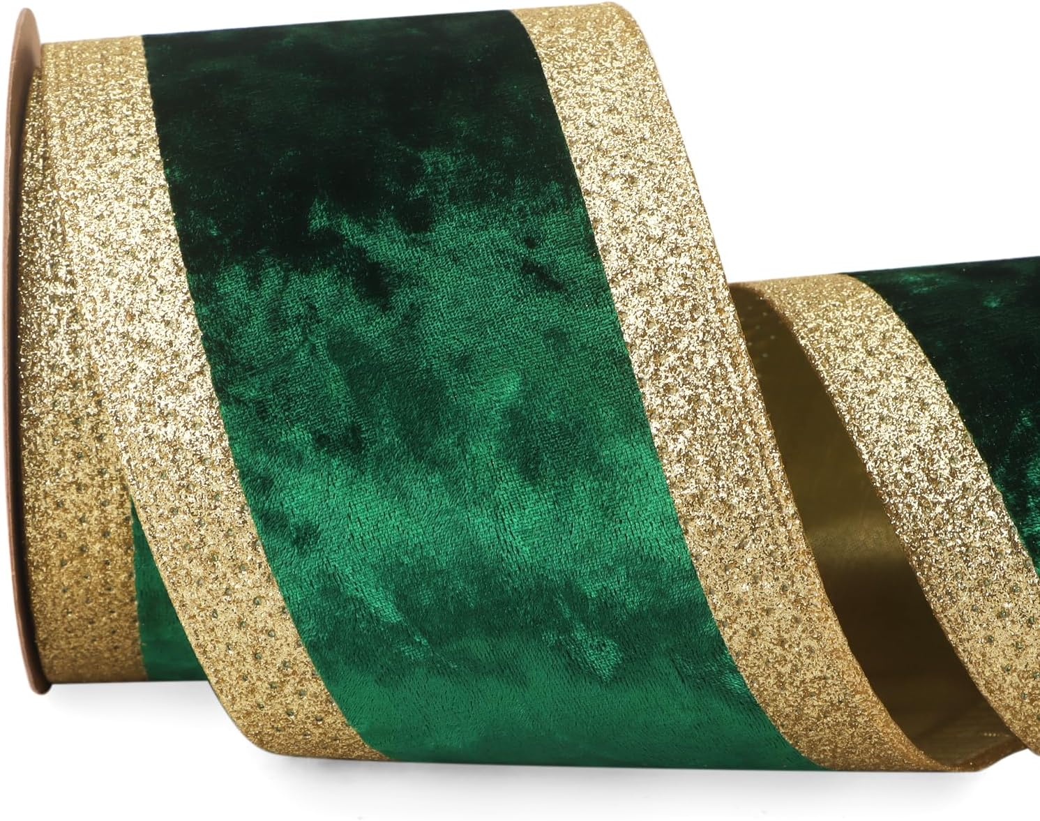 Ribbli Dusty Green Velvet Wired Ribbon with Glitter Edge 4 Inch Christmas Ribbon for Tree Gift Wrapping Wreaths Garland Topper Bows Crafts Home Decor -10 Yards(Forest Green)