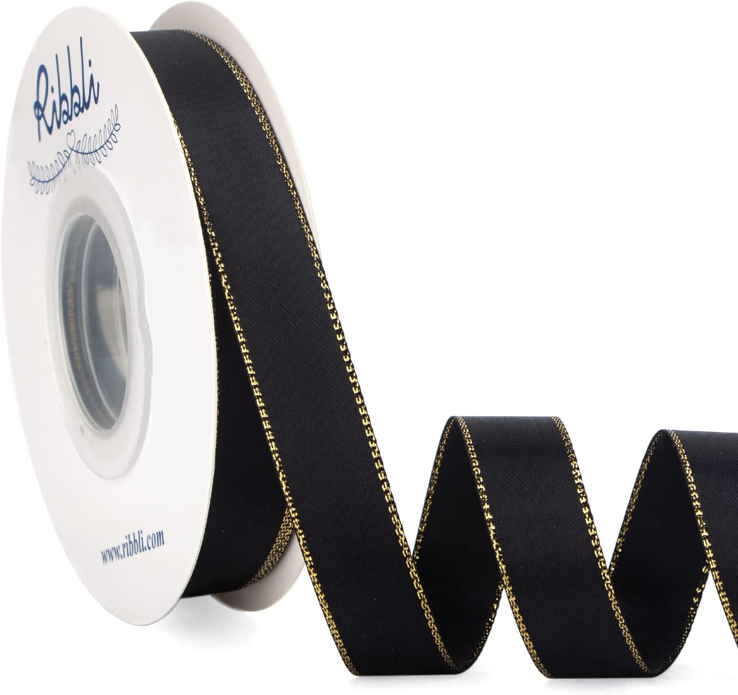 Ribbli Pearl Pink Satin Ribbon with Silver Edge,Double Faced Satin 3/8 inch x Continuous 50 Yards, Pearl Pink Ribbon Use for Crafts, Gift Wrapping, Wedding Card Decoration(Black/Gold)