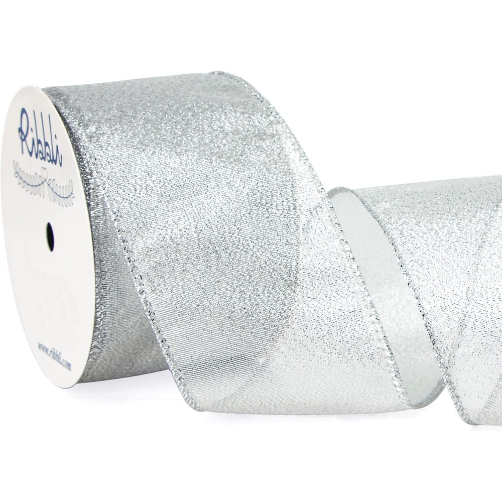 Ribbli Metallic Red Wired Ribbon,2-1/2 Inch x Continuous 10 Yard, Red Glitter Ribbon with Red Edge,Christmas Ribbon for Wreaths,Big Bow,Gift Wrapping, Christmas Tree Decoration(Silver)