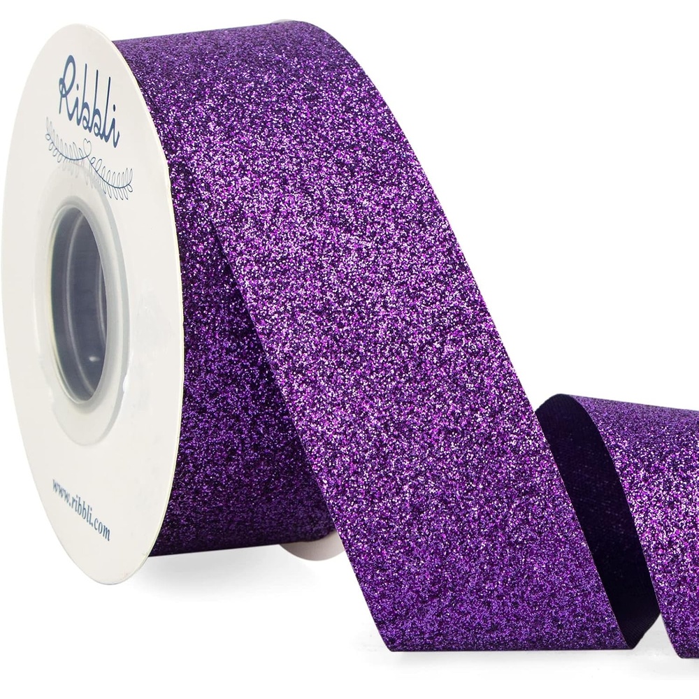 Ribbli Royal Blue Glitter Ribbon,Gift Wrapping Cut Edge Christmas Ribbon for Crafts, Chritmas Tree Decoration,Ornaments Decoration,Home Decor, 3/8 Inch x 25 Yards(Purple)