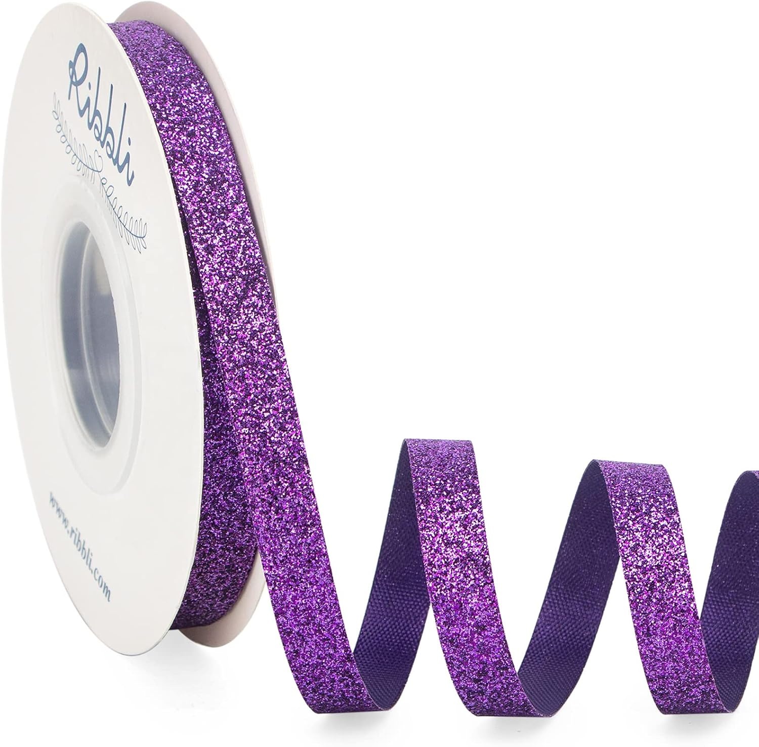 Ribbli Royal Blue Glitter Ribbon,Gift Wrapping Cut Edge Christmas Ribbon for Crafts, Chritmas Tree Decoration,Ornaments Decoration,Home Decor, 3/8 Inch x 25 Yards(Purple)