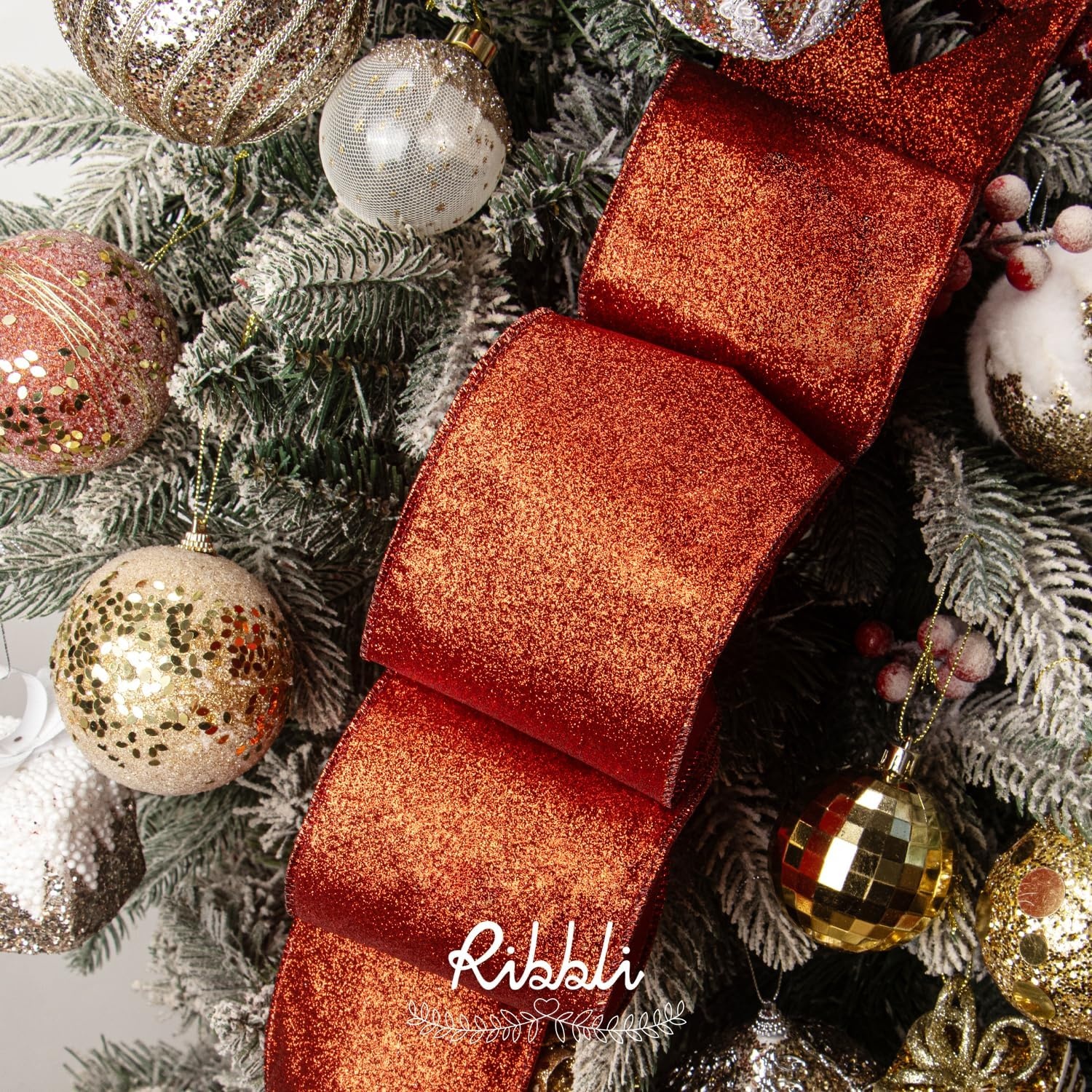 Ribbli Turquoise Blue Glitter Wired Ribbon,Turquoise with Metallic Edge,Christmas Ribbon for Wreath, Christmas Tree Decoration, Gift Wrapping,Home Decor, 2-1/2 Inch x 10 Yards(Red)