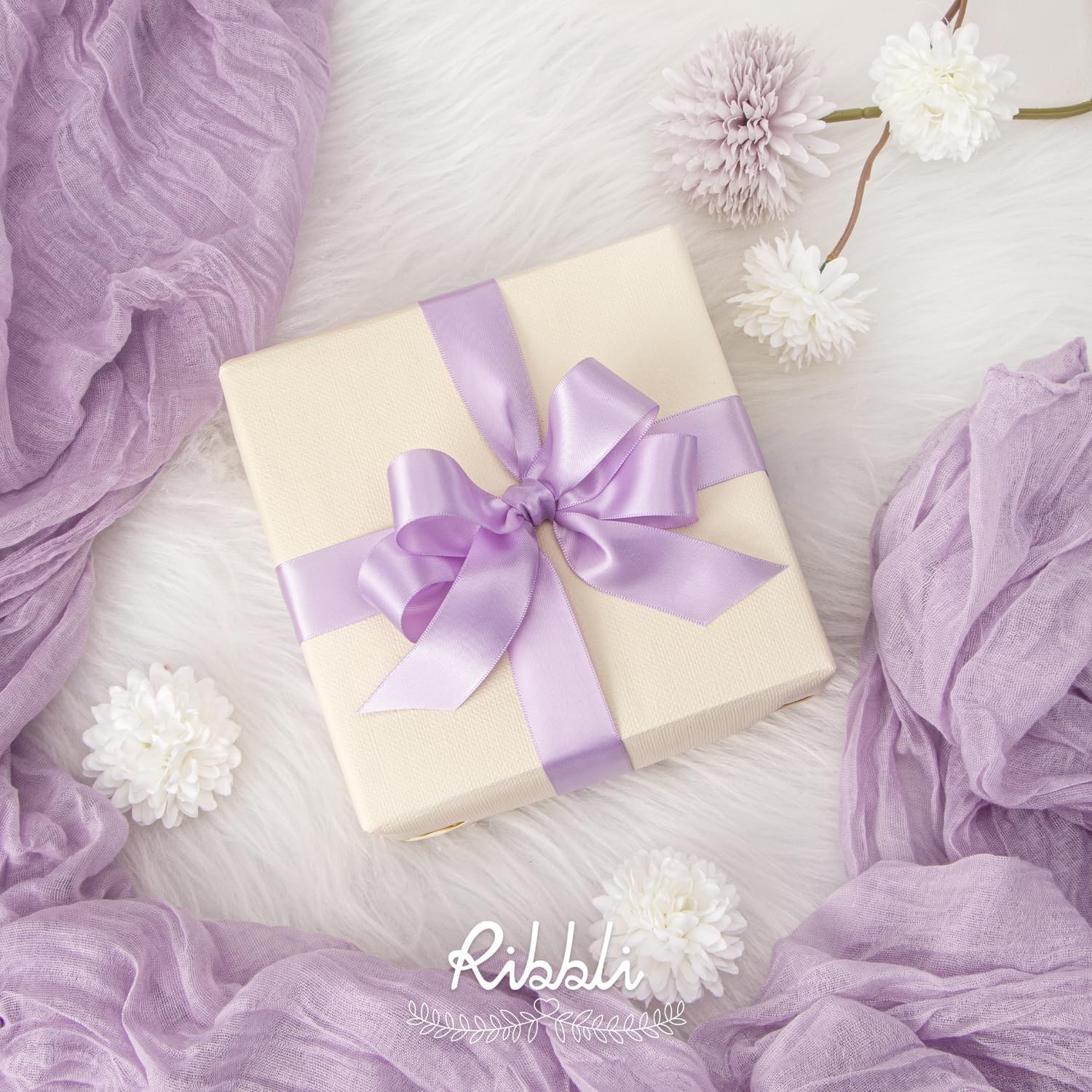 Ribbli Dusty Blue Satin Ribbon Double Faced Satin 1-1/2 Inch x Continuous 50 Yards-Blue Ribbon for Gift Wrapping Crafts Wedding Decoration Bows Bouquet Floral Arrangement(Light Orchid)