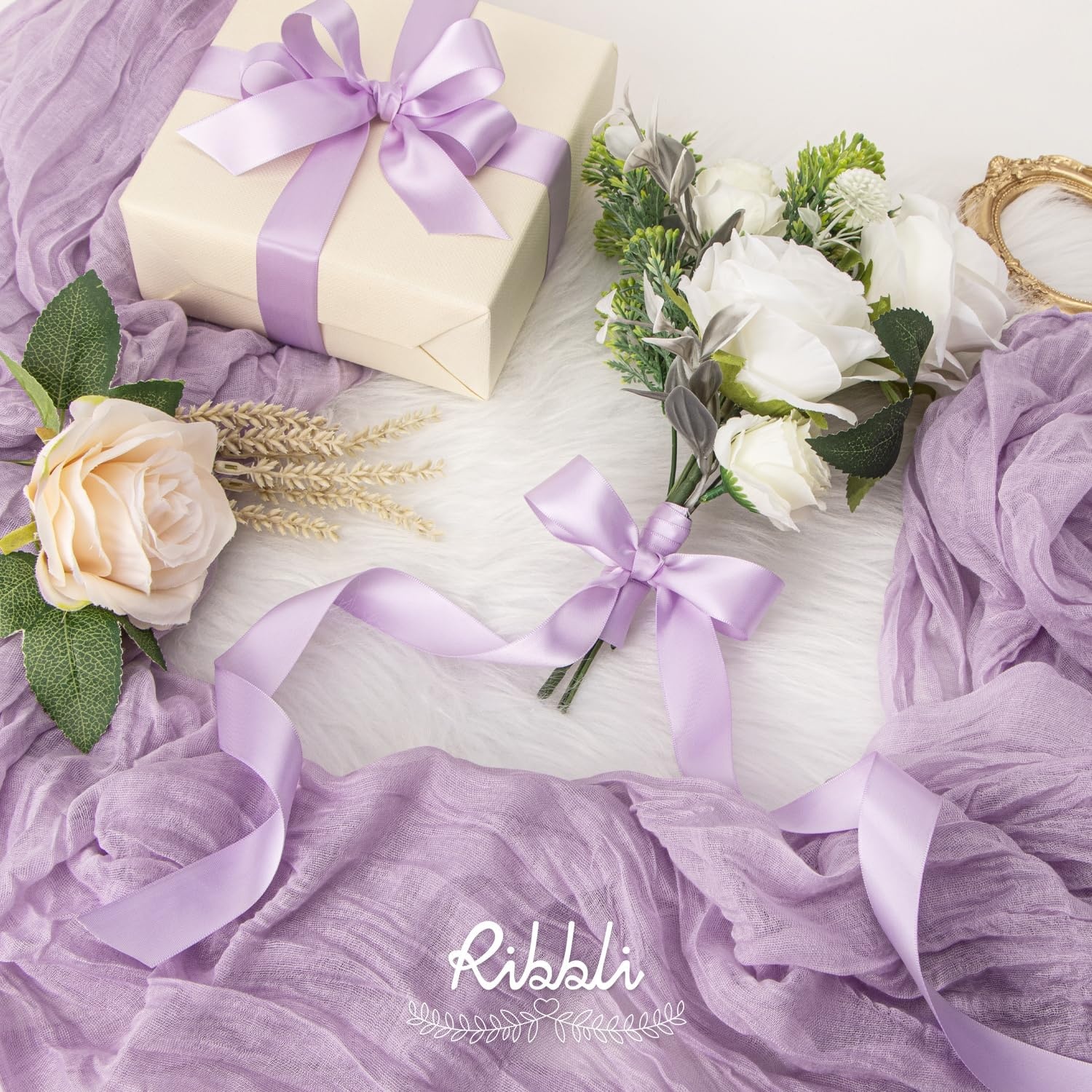 Ribbli Dusty Blue Satin Ribbon Double Faced Satin 1-1/2 Inch x Continuous 50 Yards-Blue Ribbon for Gift Wrapping Crafts Wedding Decoration Bows Bouquet Floral Arrangement(Light Orchid)