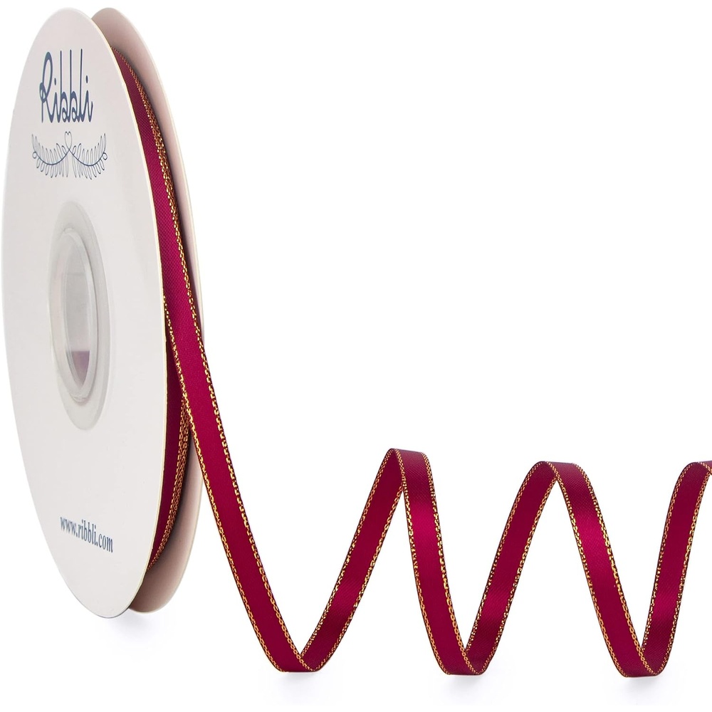 Ribbli Pearl Pink Satin Ribbon with Silver Edge,Double Faced Satin 3/8 inch x Continuous 50 Yards, Pearl Pink Ribbon Use for Crafts, Gift Wrapping, Wedding Card Decoration(Burgundy/Gold)