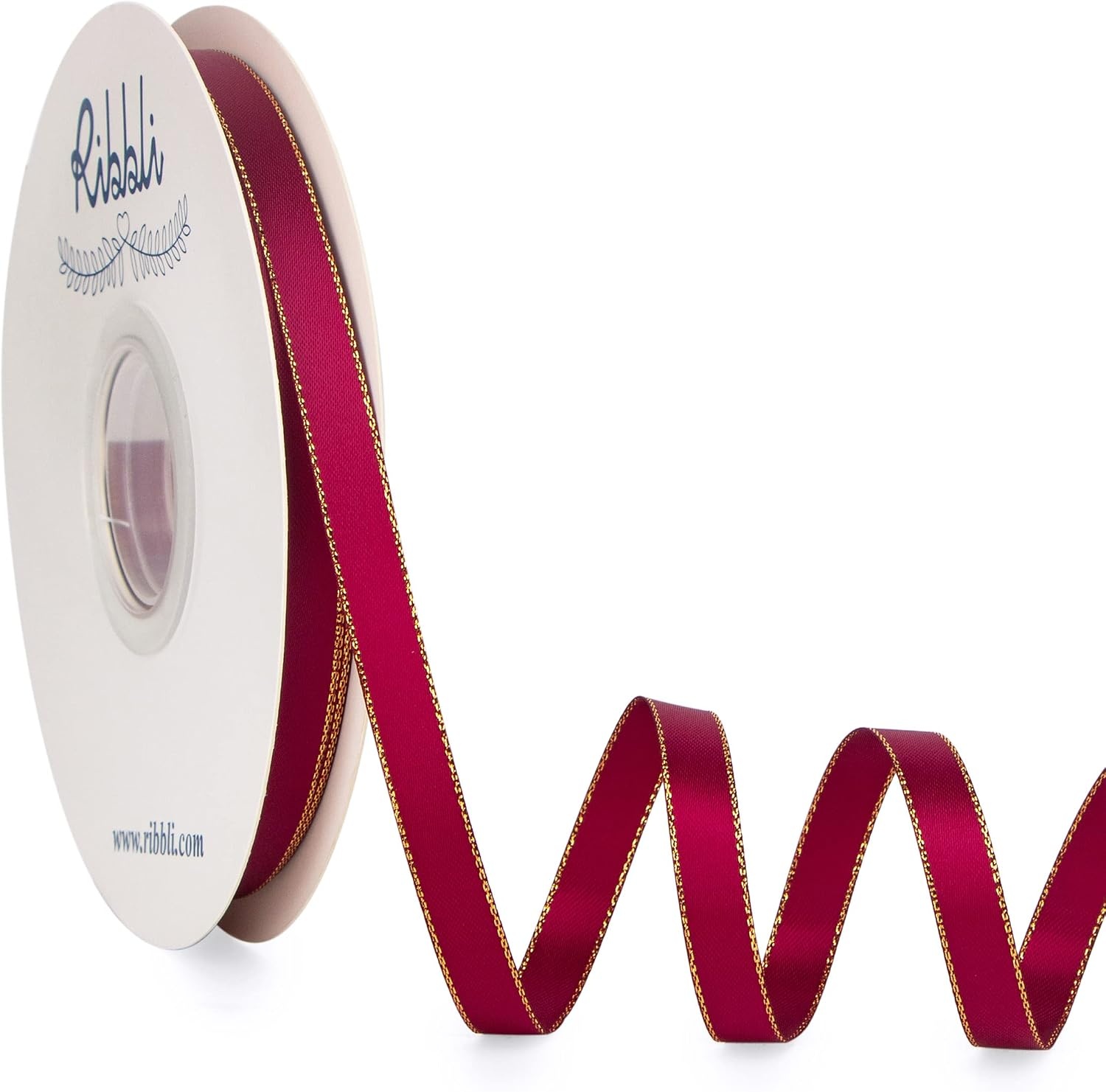 Ribbli Pearl Pink Satin Ribbon with Silver Edge,Double Faced Satin 3/8 inch x Continuous 50 Yards, Pearl Pink Ribbon Use for Crafts, Gift Wrapping, Wedding Card Decoration(Burgundy/Gold)