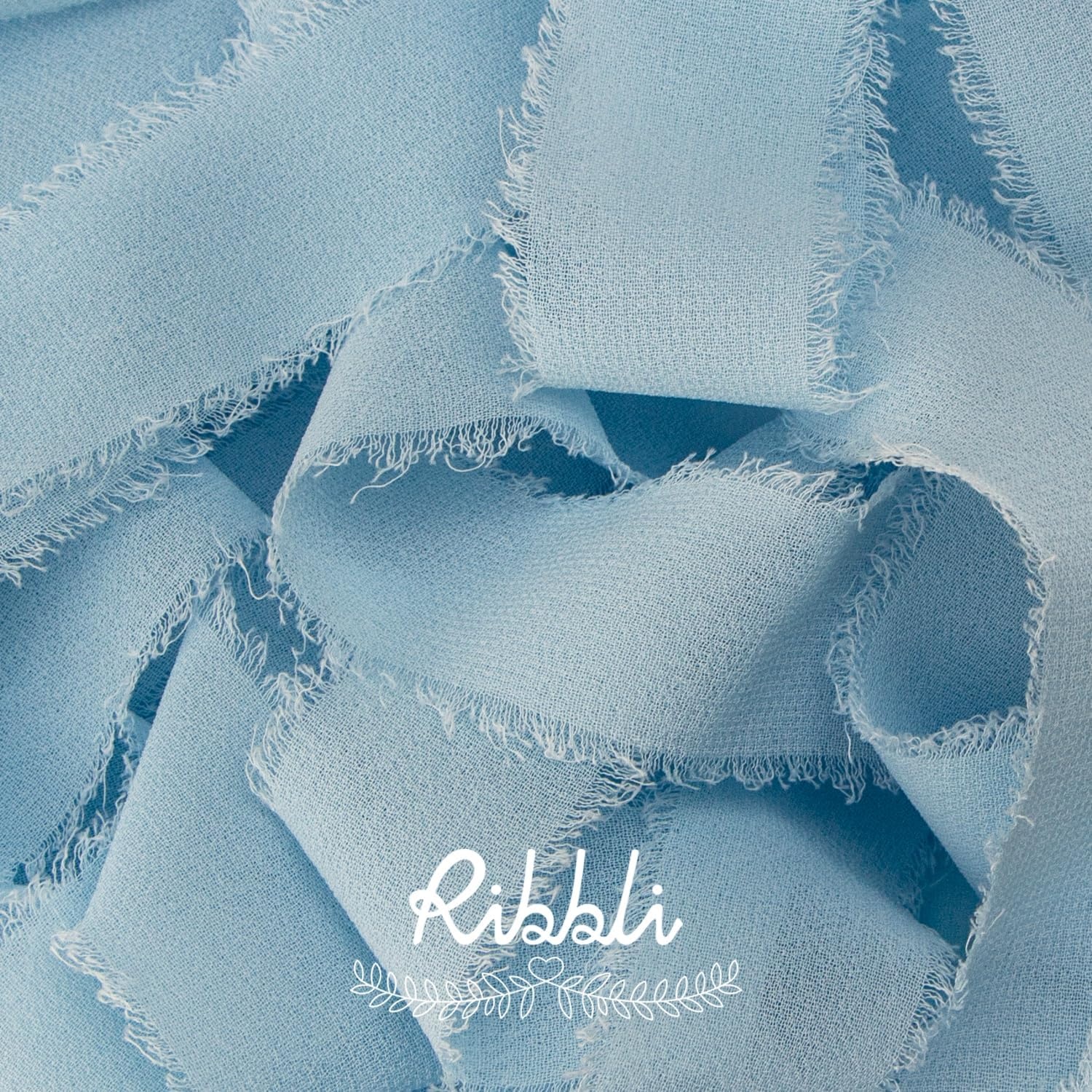 Ribbli Antique Mauve Chiffon Ribbon 1-1/2 inch x 20 Yard Handmade Fringe Chiffon Silk Ribbon,Black Ribbon for Wedding Invitations, Bridal Bouquets Wrapping, Flower Arrangement Decoration(Baby Blue)