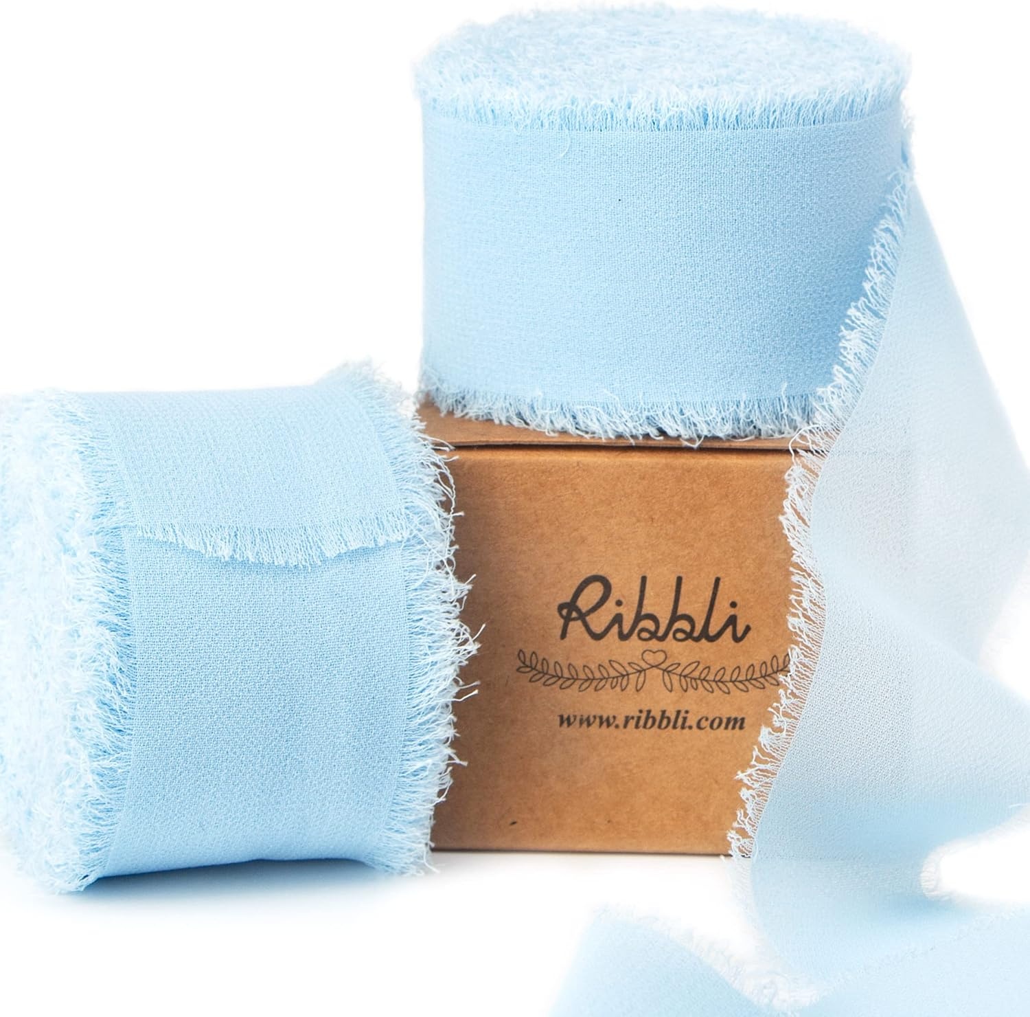 Ribbli Antique Mauve Chiffon Ribbon 1-1/2 inch x 20 Yard Handmade Fringe Chiffon Silk Ribbon,Black Ribbon for Wedding Invitations, Bridal Bouquets Wrapping, Flower Arrangement Decoration(Baby Blue)