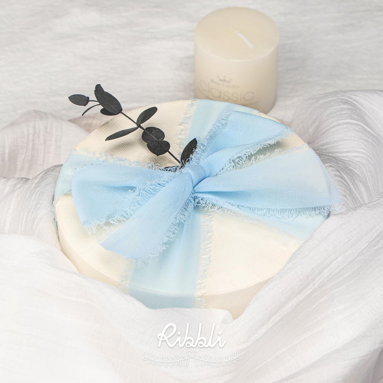 Ribbli Antique Mauve Chiffon Ribbon 1-1/2 inch x 20 Yard Handmade Fringe Chiffon Silk Ribbon,Black Ribbon for Wedding Invitations, Bridal Bouquets Wrapping, Flower Arrangement Decoration(Baby Blue)