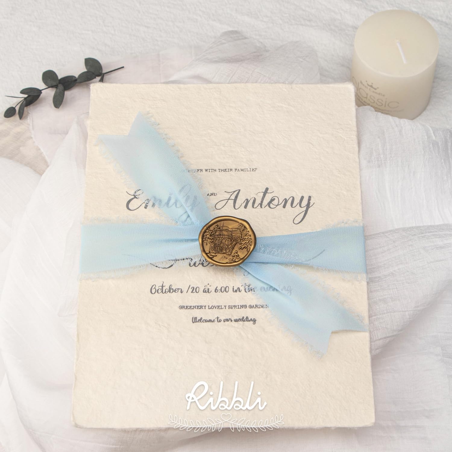 Ribbli Antique Mauve Chiffon Ribbon 1-1/2 inch x 20 Yard Handmade Fringe Chiffon Silk Ribbon,Black Ribbon for Wedding Invitations, Bridal Bouquets Wrapping, Flower Arrangement Decoration(Baby Blue)