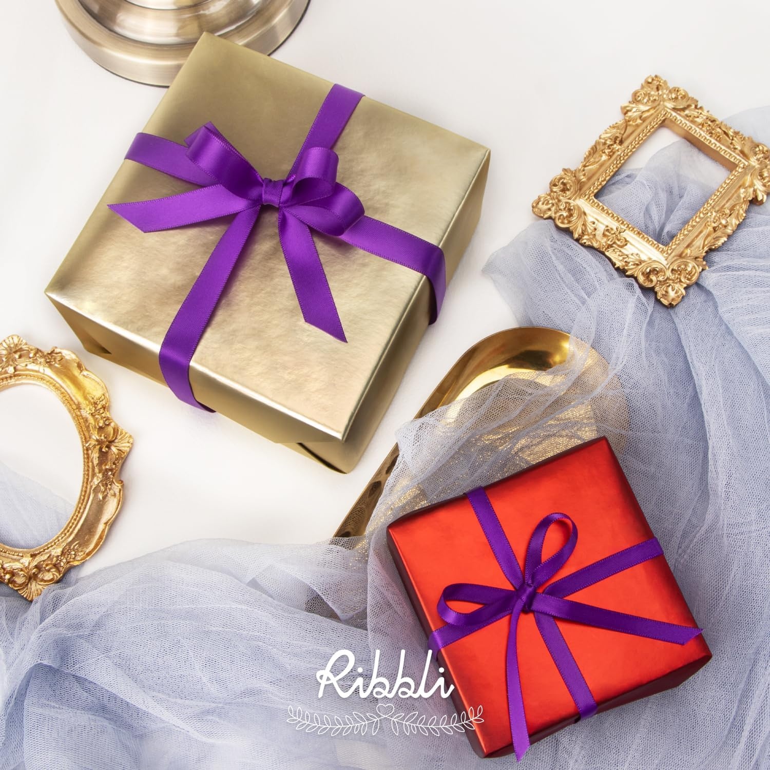Ribbli Dusty Blue Satin Ribbon Double Faced Satin 1-1/2 Inch x Continuous 50 Yards-Blue Ribbon for Gift Wrapping Crafts Wedding Decoration Bows Bouquet Floral Arrangement(Purple)