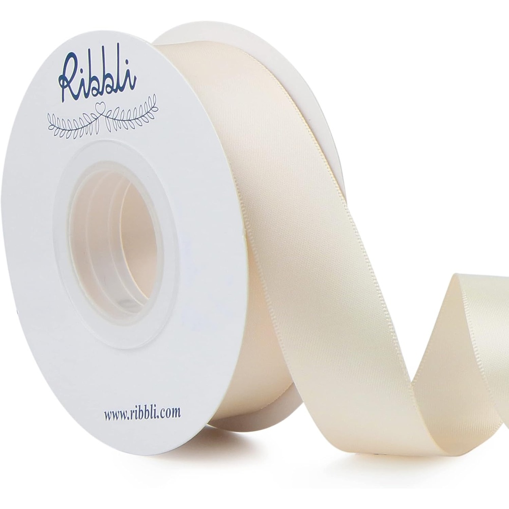 Ribbli Double Faced Rose Gold Satin Ribbon,3/8 x Continuous 25 Yards,Use for Bows Bouquet,Gift Wrapping,Floral Arrangement(Ivory)